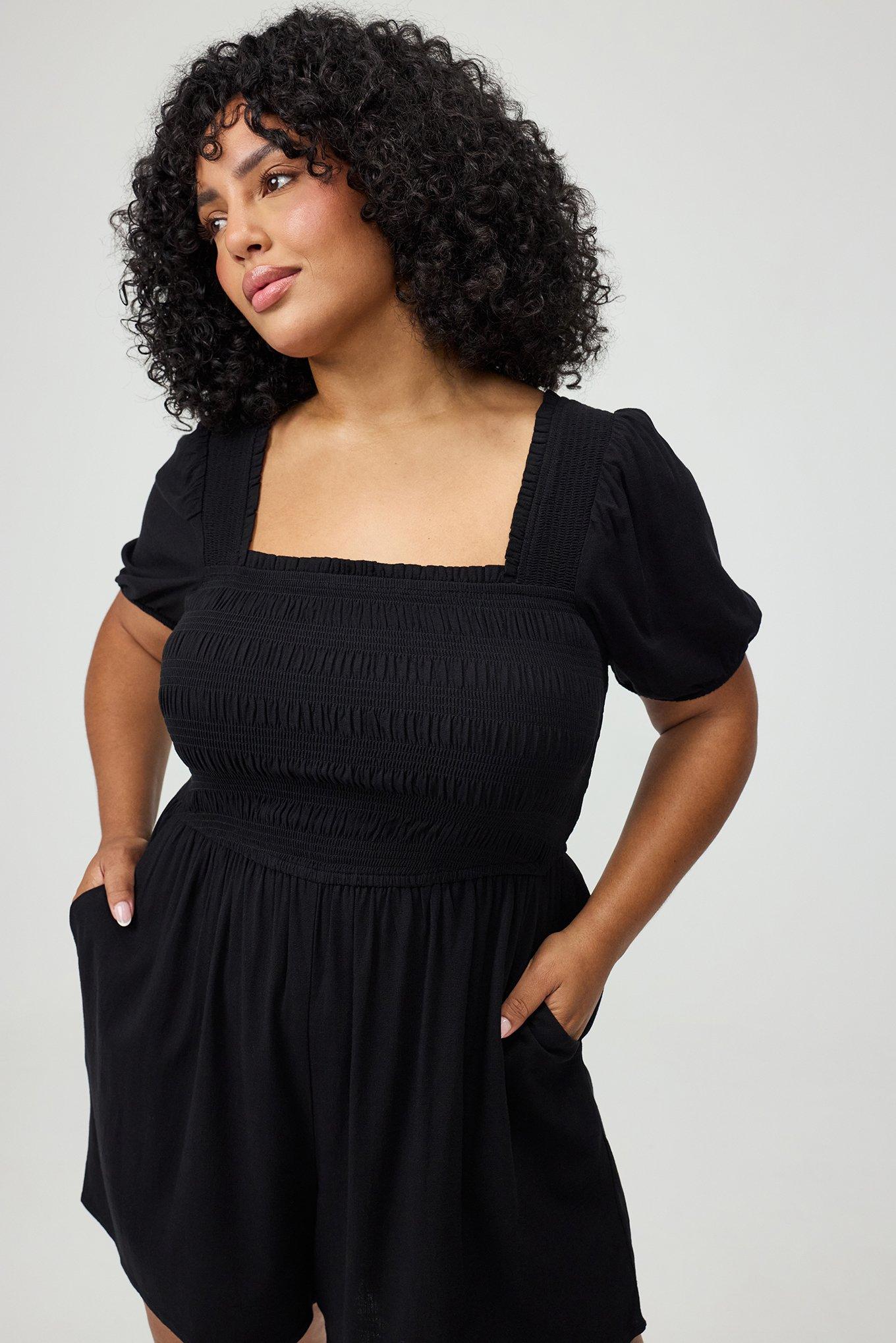 Smocked Bodice Romper, DEEP BLACK, alternate