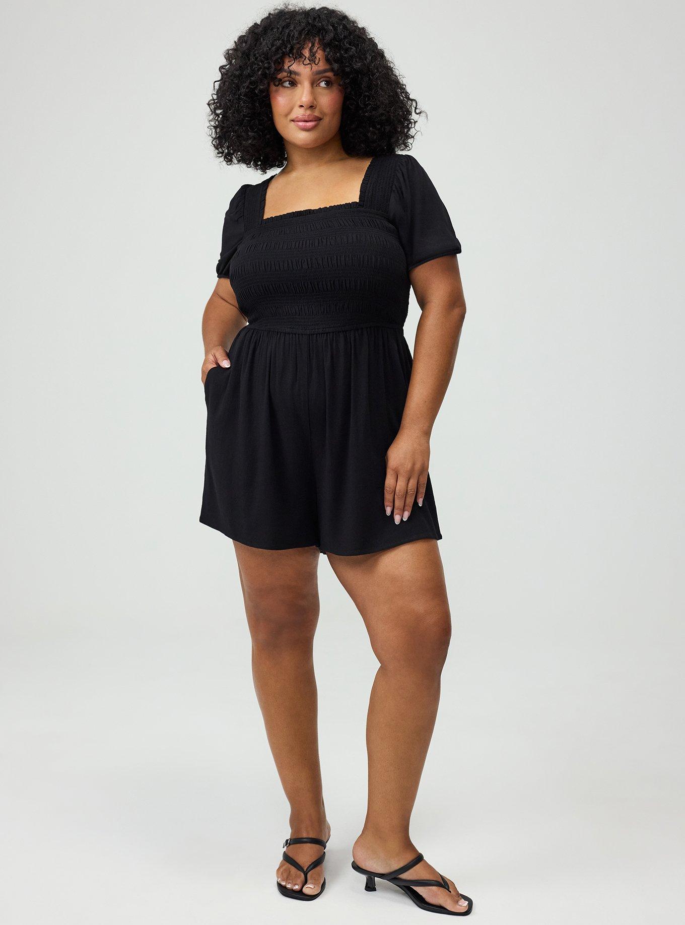Smocked Bodice Romper, DEEP BLACK, hi-res