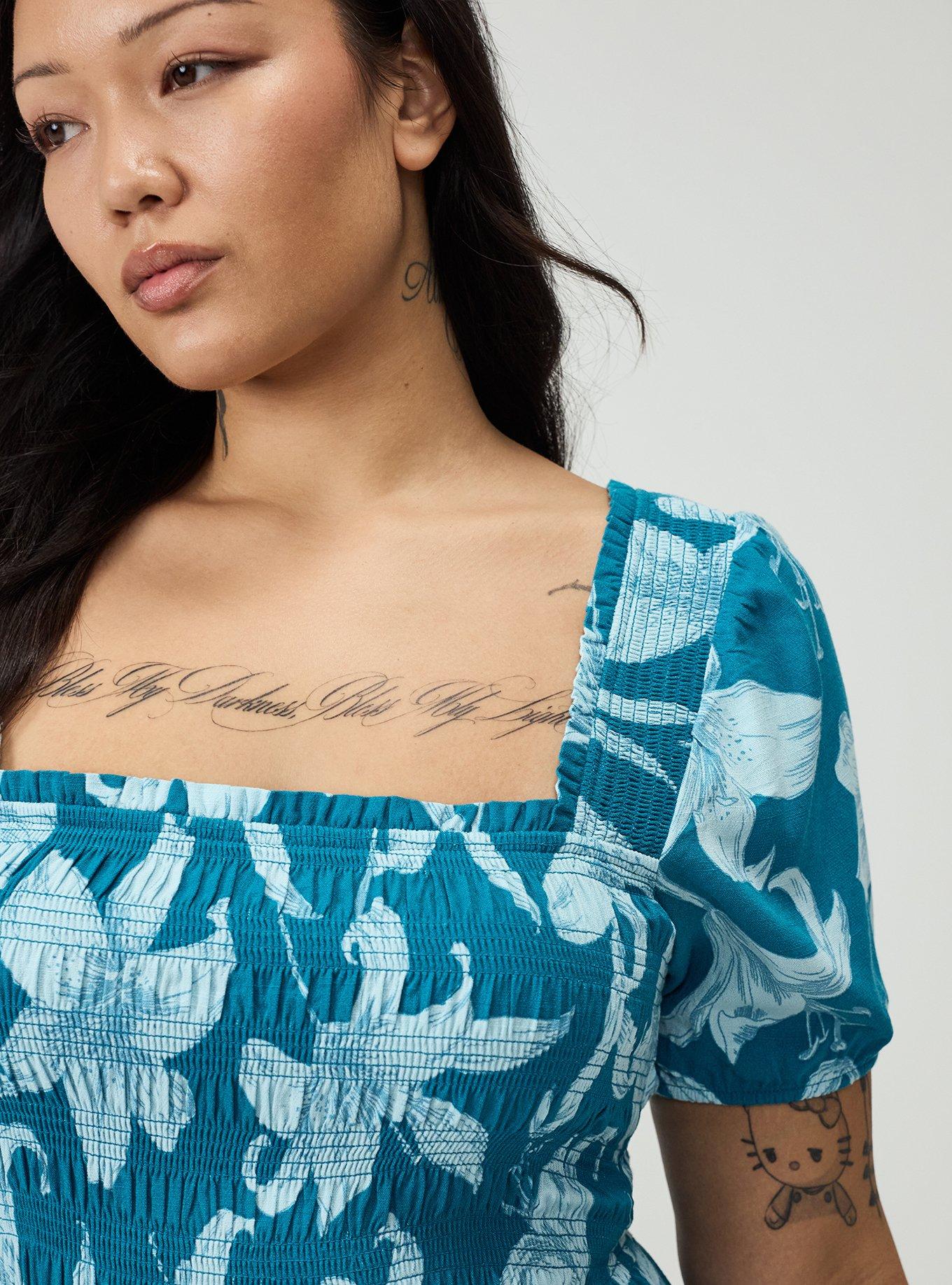 Smocked Bodice Romper, SHADE LILIES TEAL, alternate