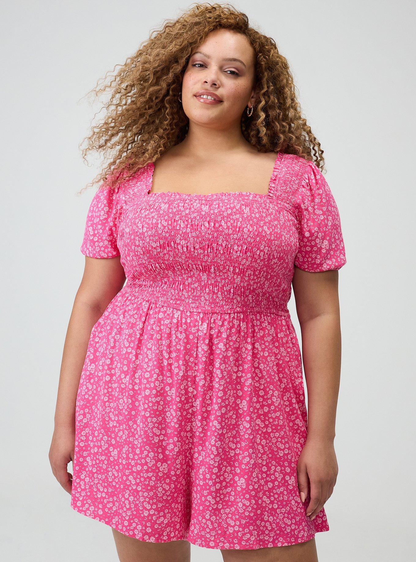 Smocked Bodice Romper, ELISE DITSY FLORAL PINK, hi-res