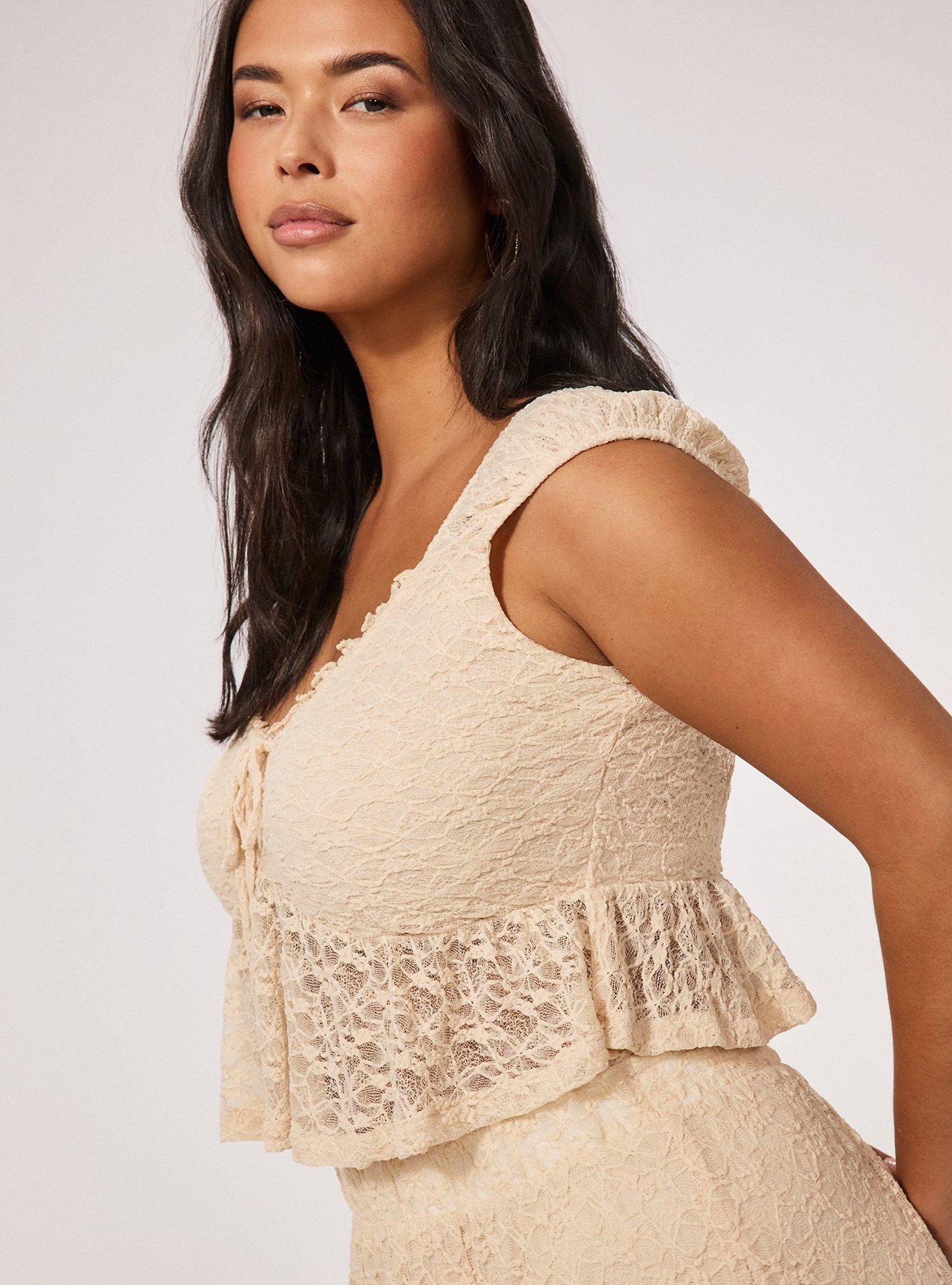 Festi Cropped Lace Babydoll Top, SAND DOLLAR, alternate