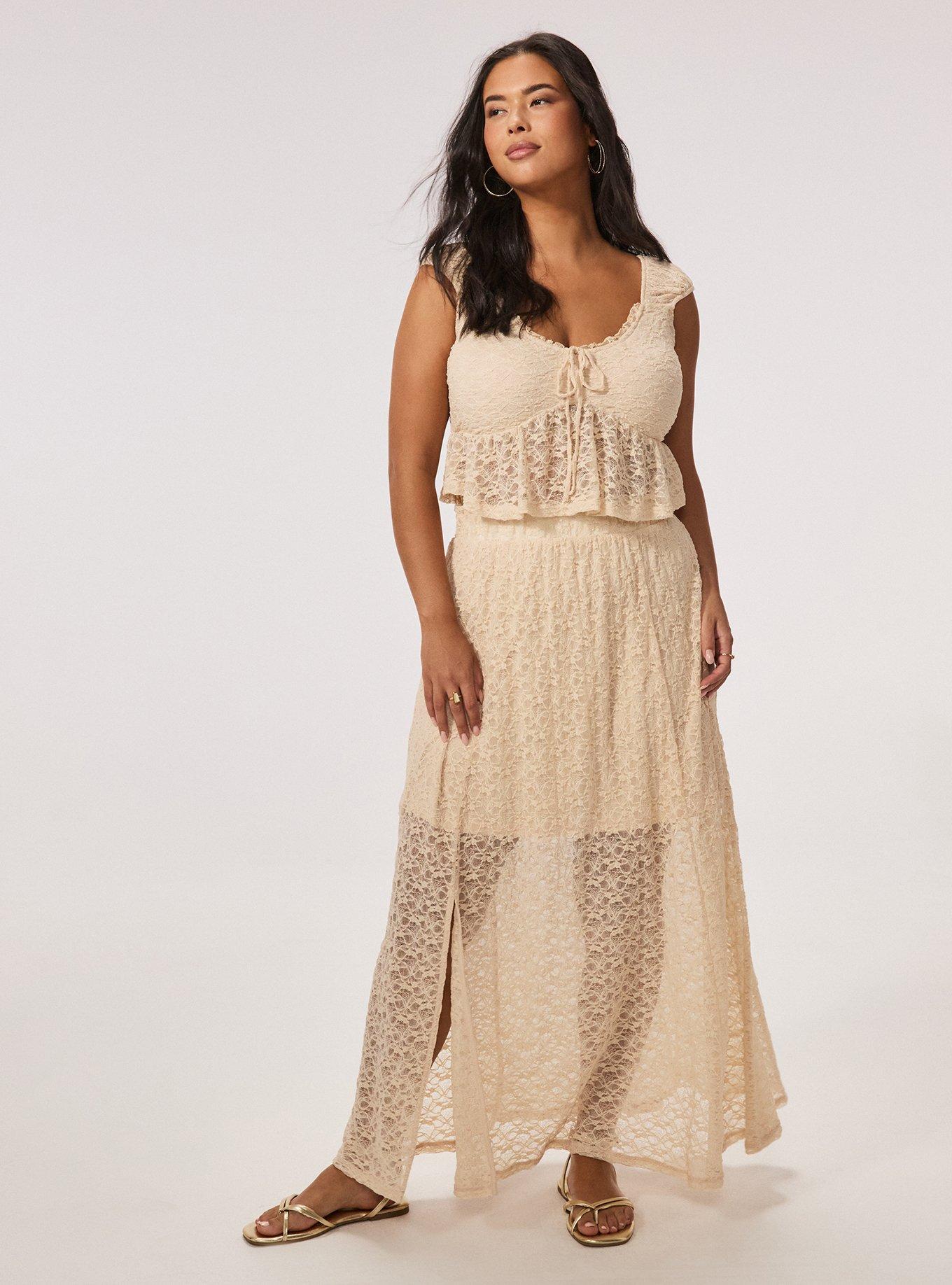 Festi Cropped Lace Babydoll Top, SAND DOLLAR, alternate