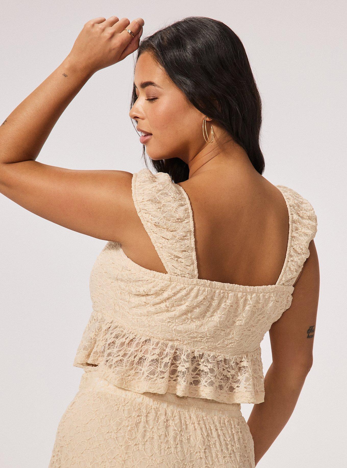 Festi Cropped Lace Babydoll Top, SAND DOLLAR, alternate