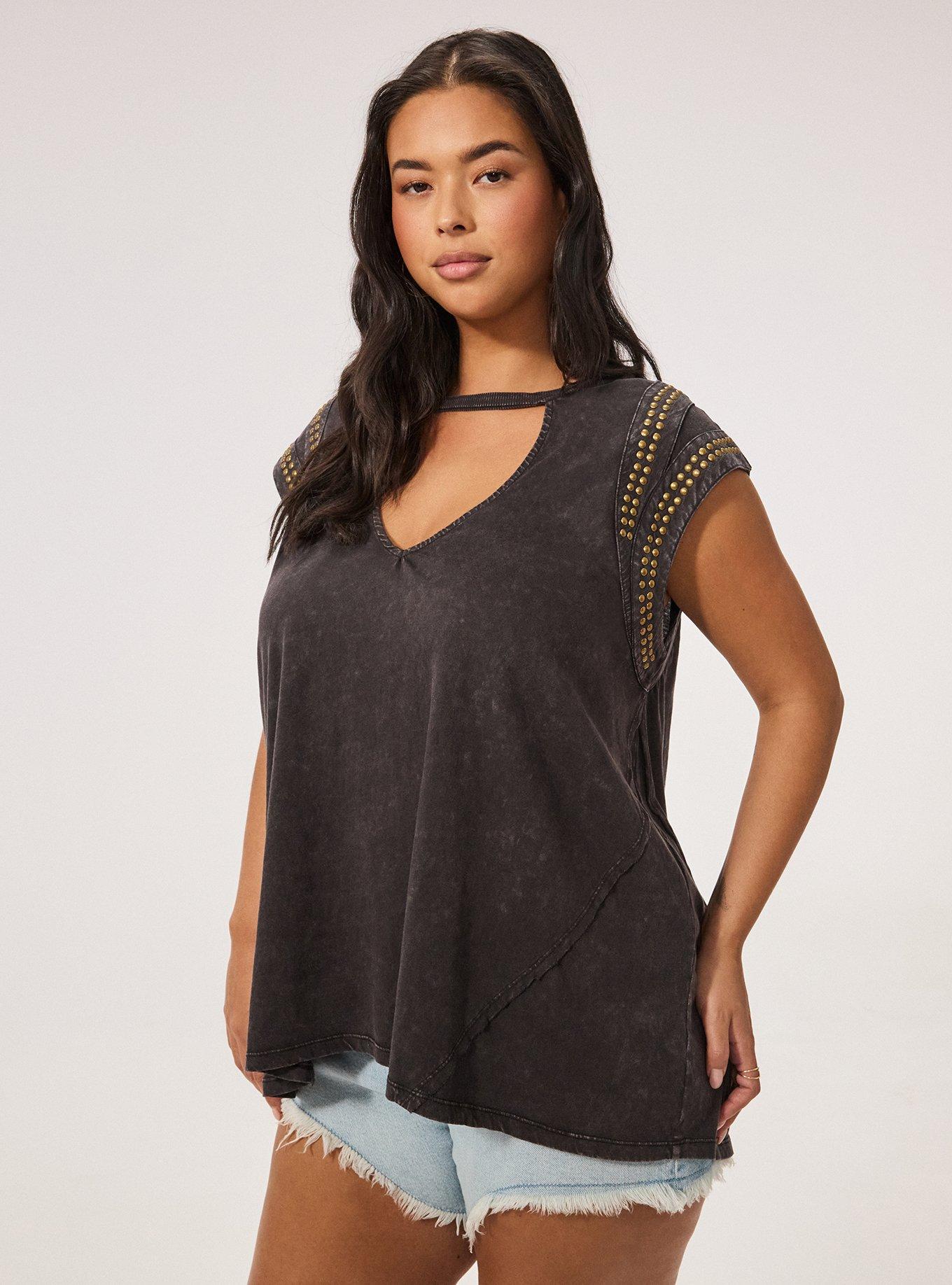 Plus Size Fest Embellished Cutout Tank, PHANTOM, hi-res