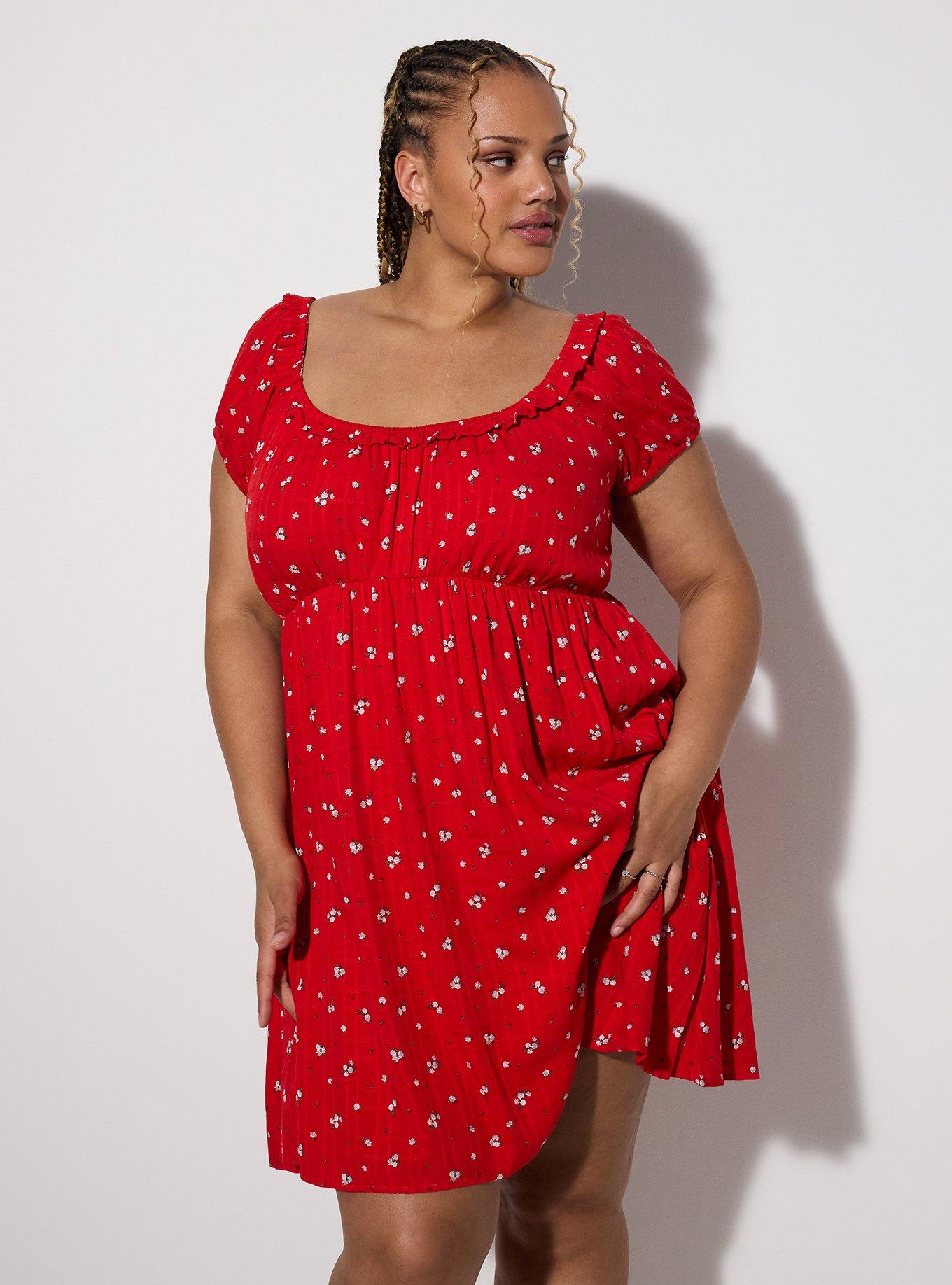 Plus Size LoveSick Puff Sleeve Babydoll Mini Dress, BINGLY DITSY ROSE RED, alternate