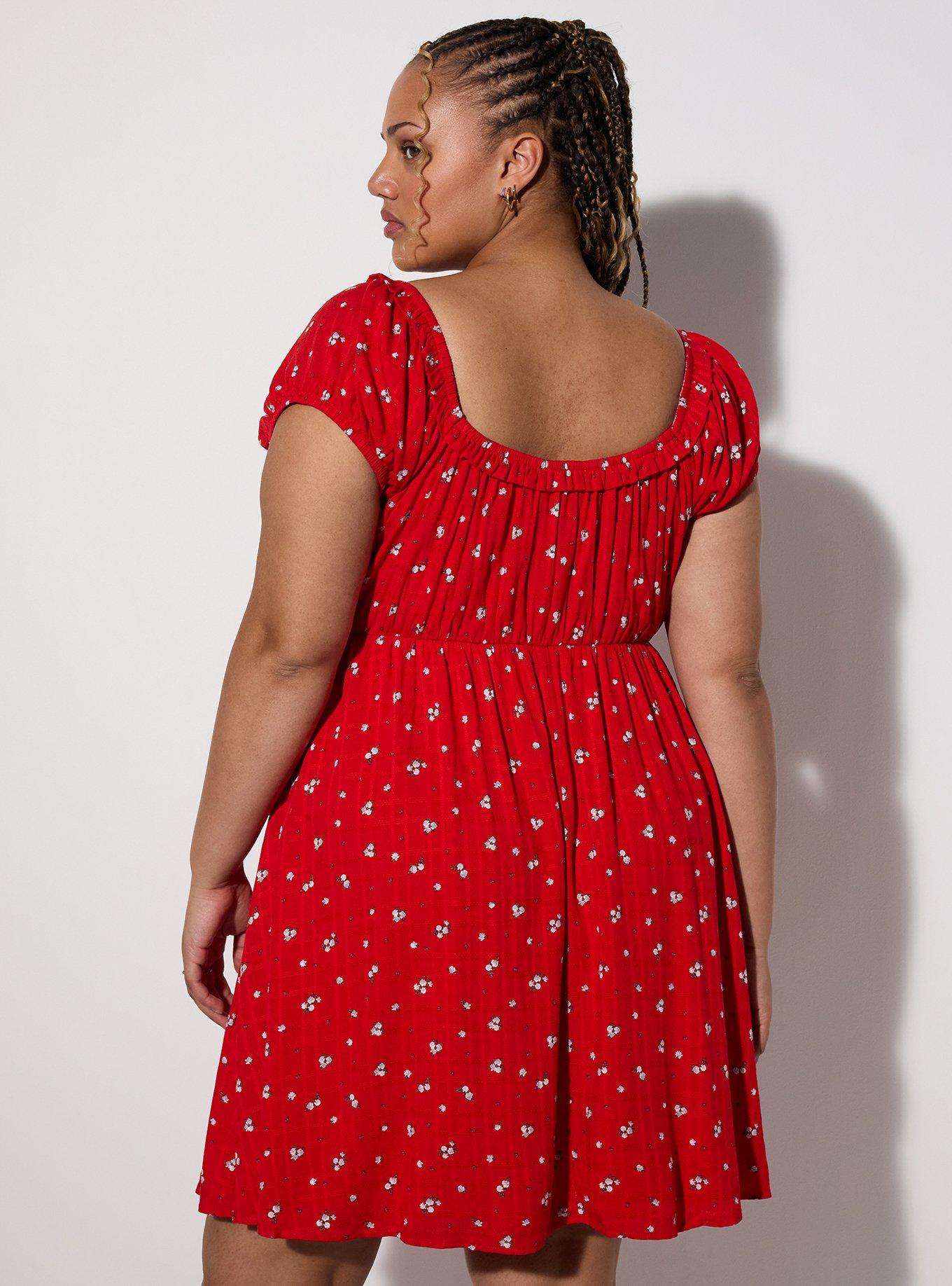 Plus Size LoveSick Puff Sleeve Babydoll Mini Dress, BINGLY DITSY ROSE RED, alternate