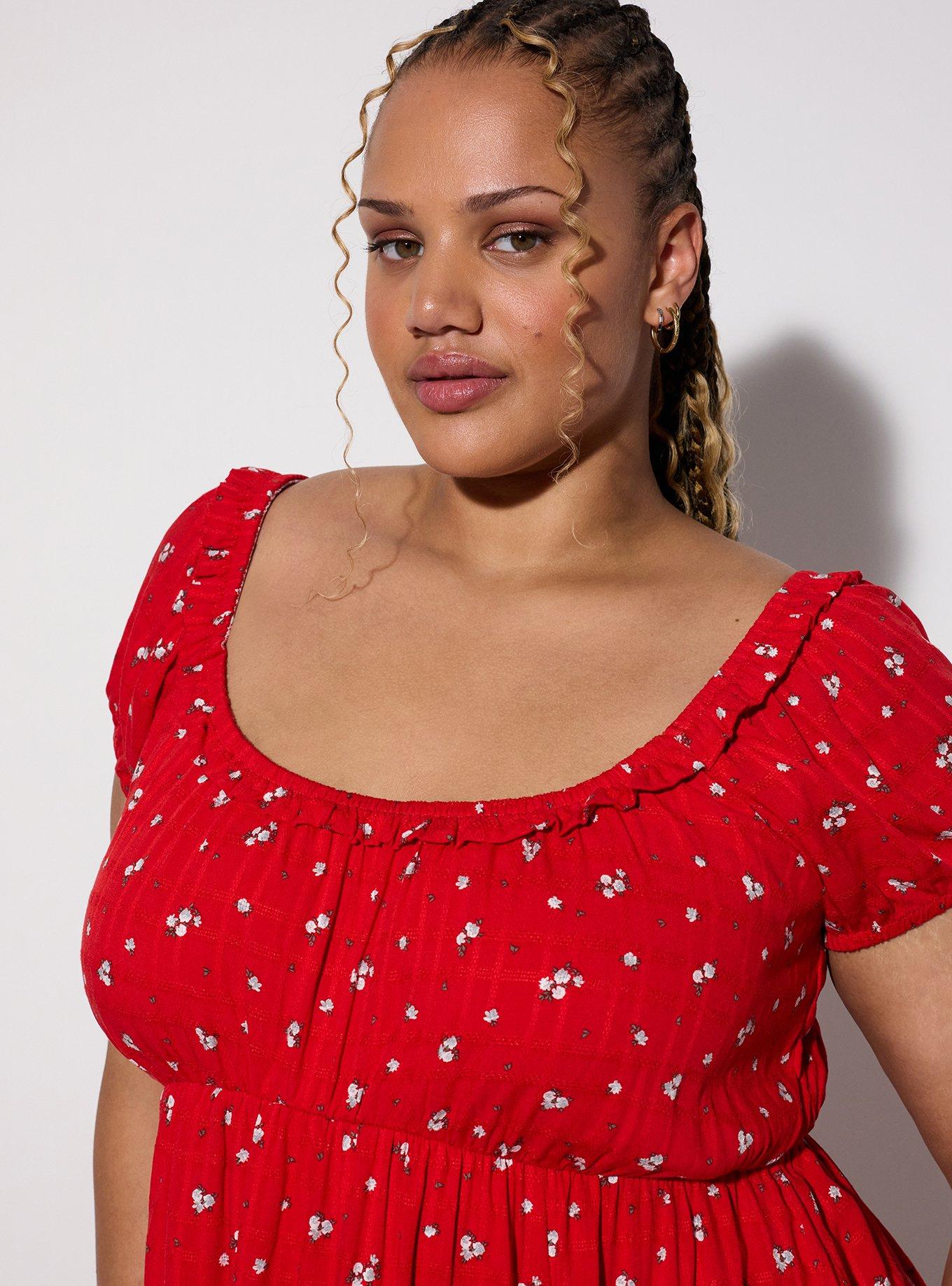 Plus Size LoveSick Puff Sleeve Babydoll Mini Dress, BINGLY DITSY ROSE RED, alternate