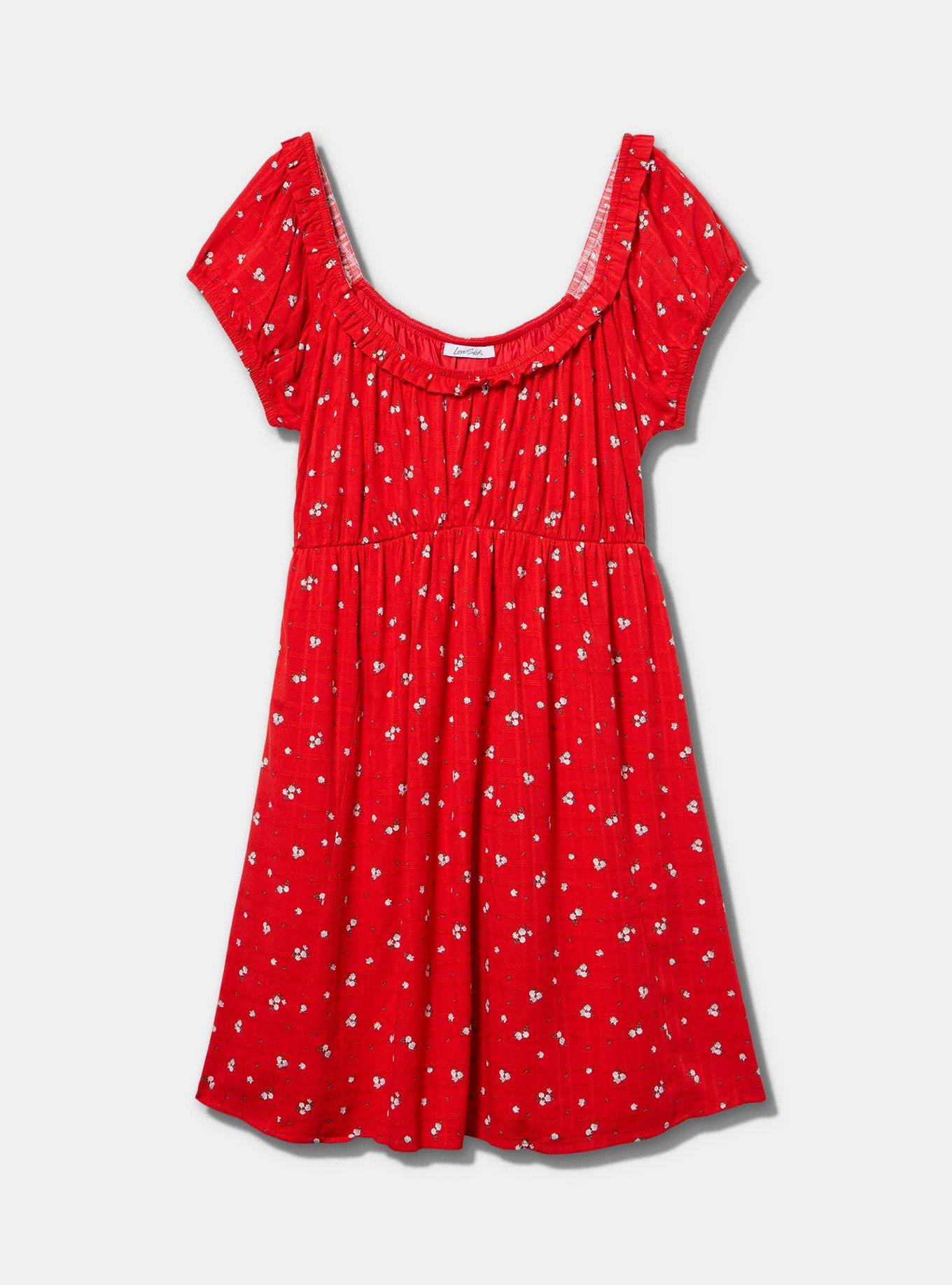 LoveSick Puff Sleeve Babydoll Mini Dress, BINGLY DITSY ROSE RED, flat
