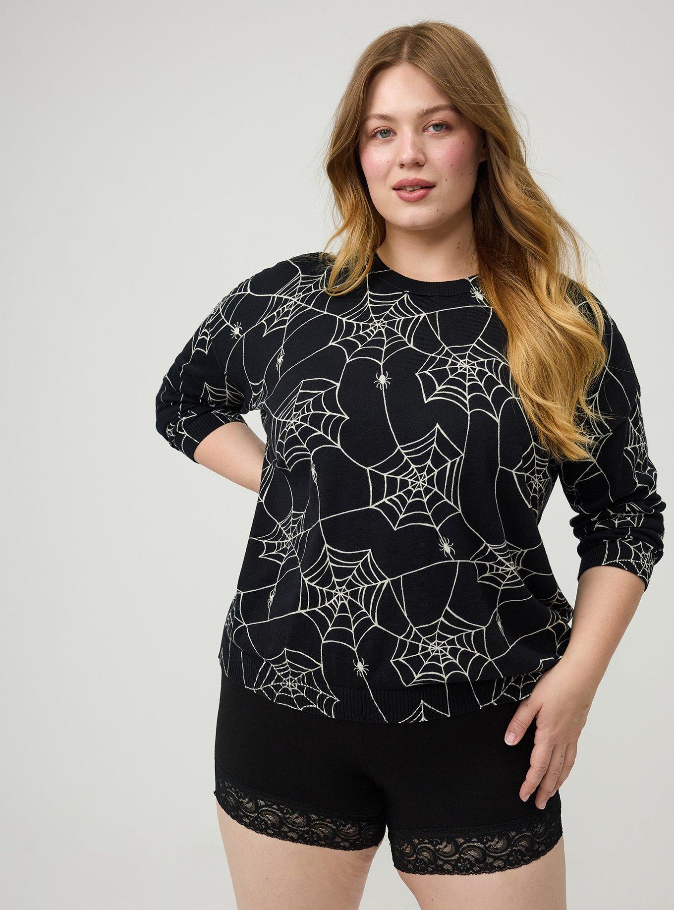 Crew Pullover Sweater, TUESDAY SPIDERS BLACK, hi-res