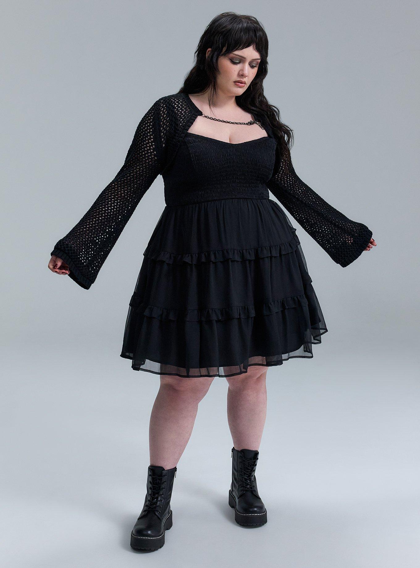 Nightfall Tiered Babydoll Mini Dress, DEEP BLACK, alternate