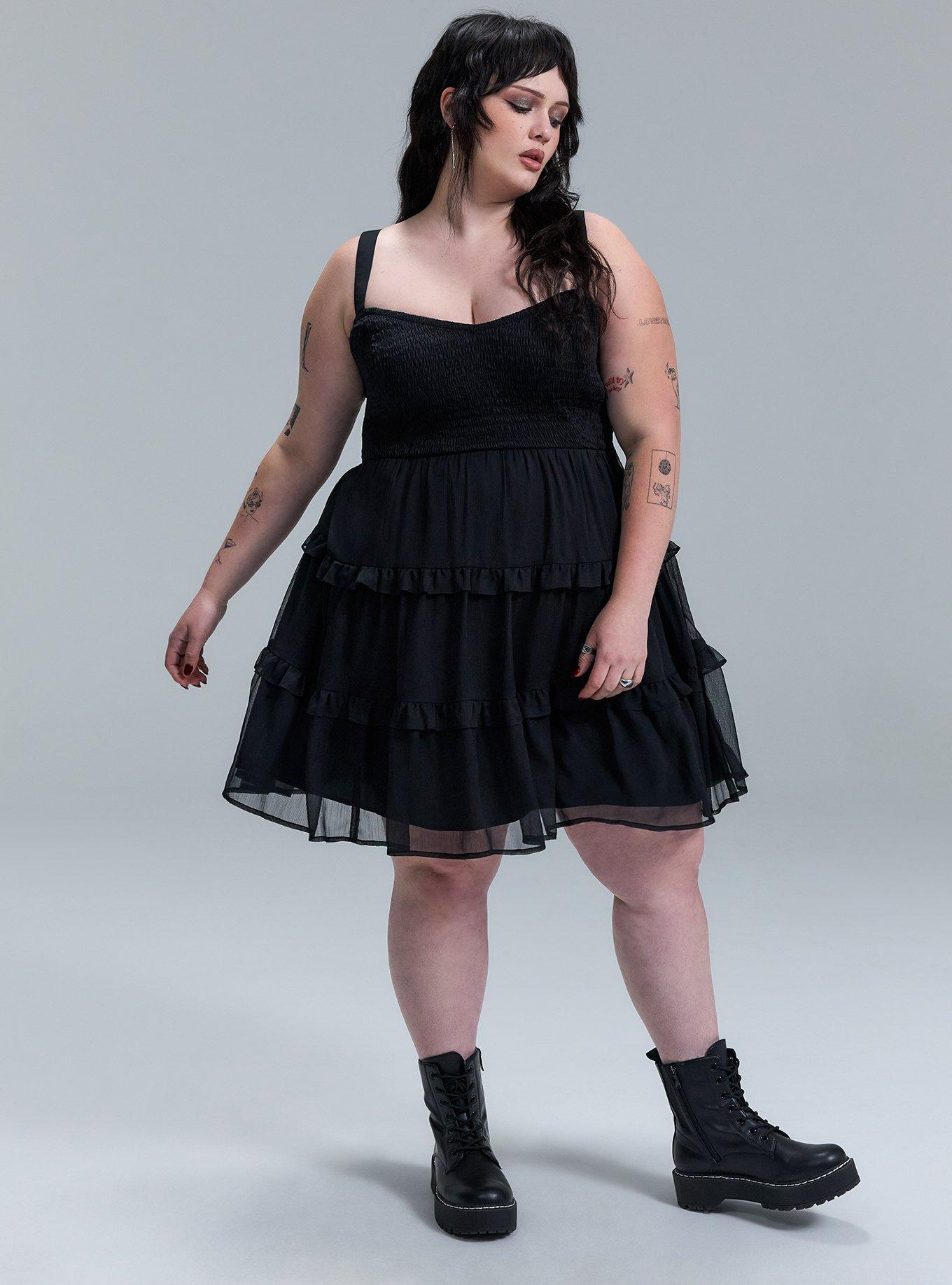 Nightfall Tiered Babydoll Mini Dress, DEEP BLACK, hi-res