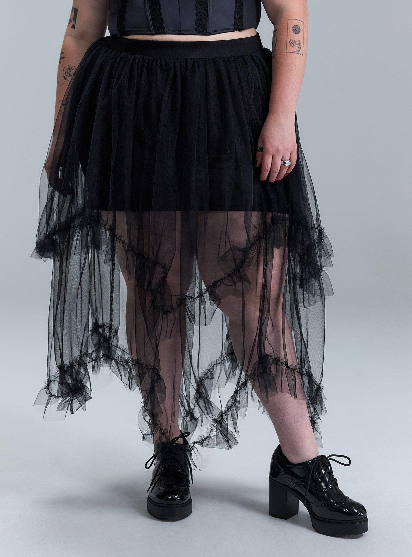 Nightfall Hanky Hem Tulle Skirt, DEEP BLACK, alternate