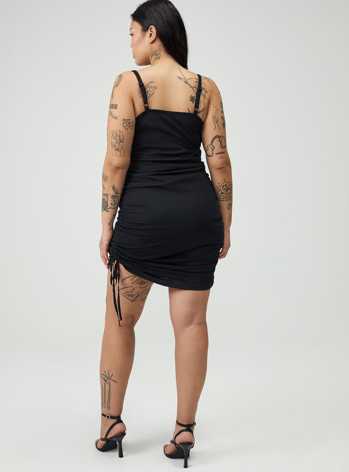 Ruched Bodycon Mesh Mini Dress, DEEP BLACK, alternate