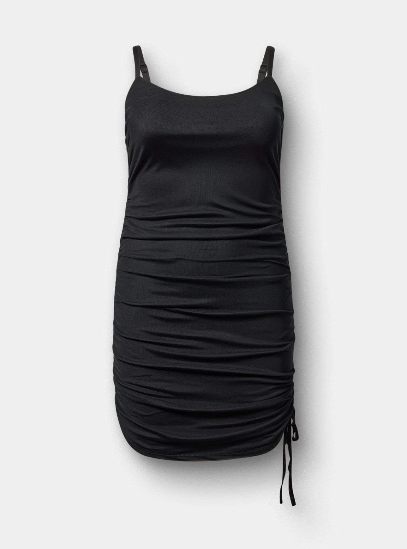 Ruched Bodycon Mesh Mini Dress, DEEP BLACK, flat
