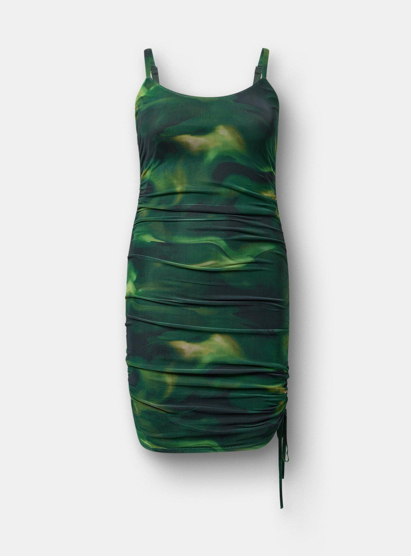 Ruched Bodycon Mesh Mini Dress, NORTHERN LIGHTS GREEN, flat