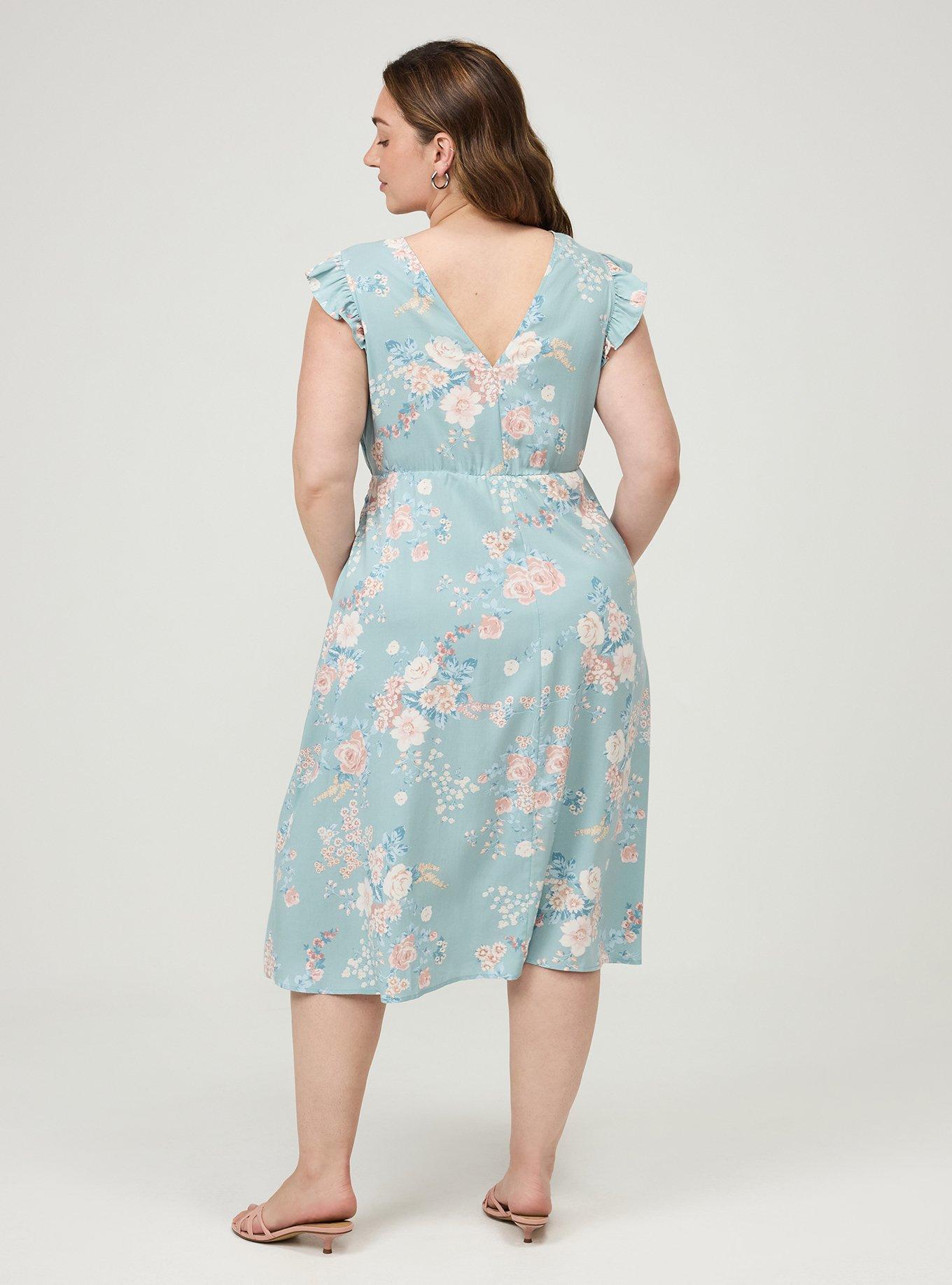 V-Neck Ruffle Sleeve Midi Dress, WILD BOUQUET MINT, alternate