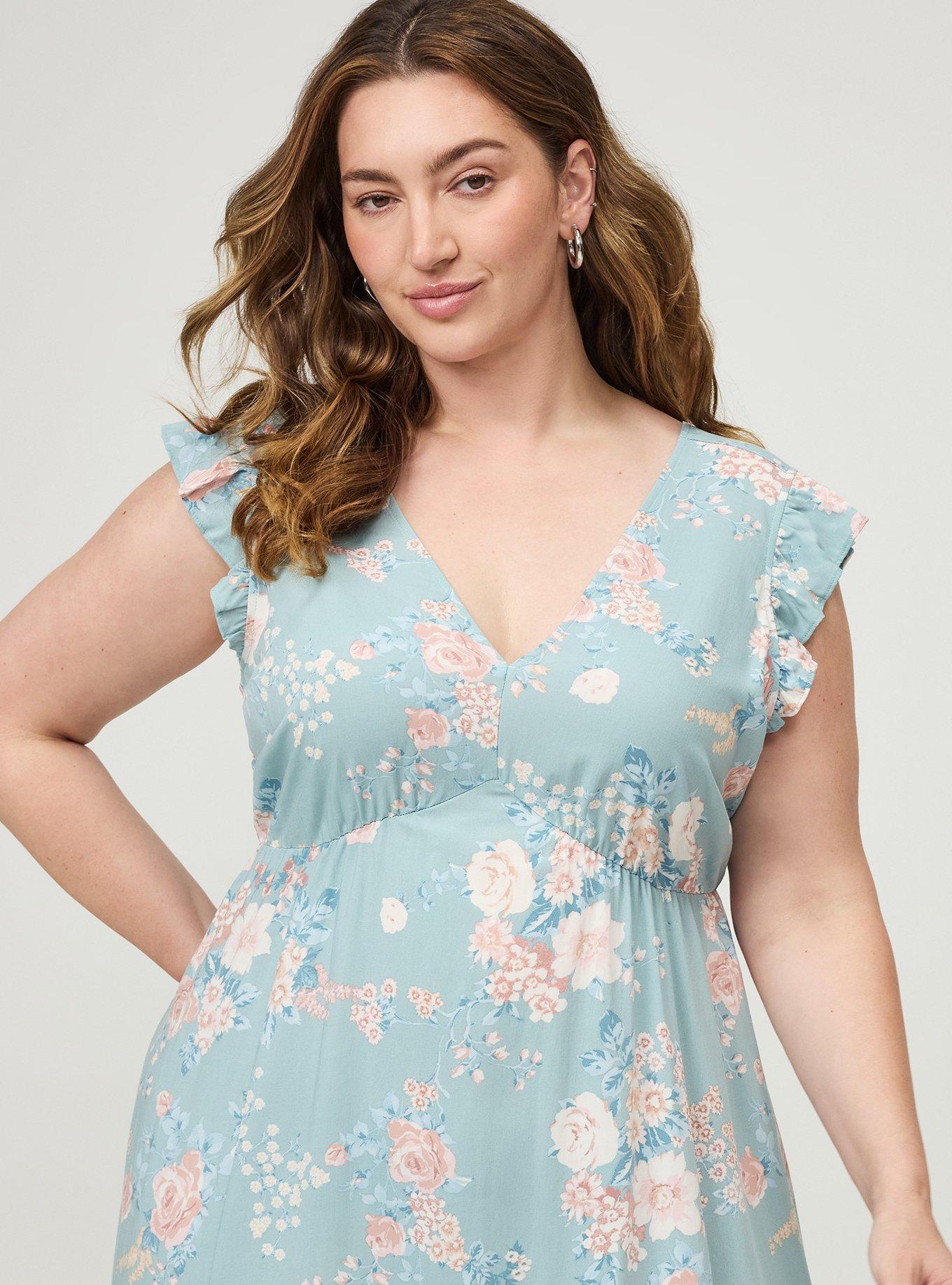 V-Neck Ruffle Sleeve Midi Dress, WILD BOUQUET MINT, alternate
