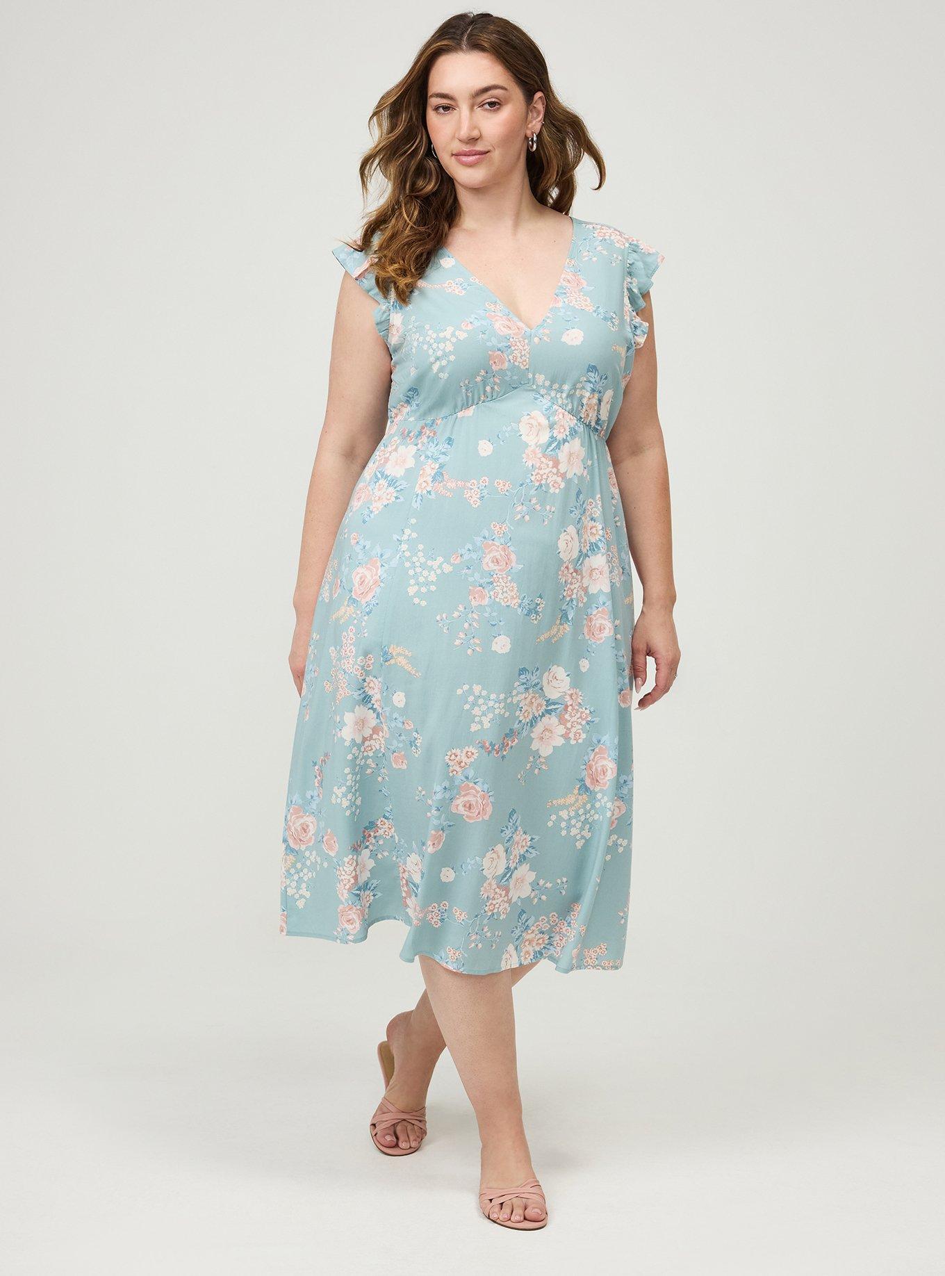 V-Neck Ruffle Sleeve Midi Dress, WILD BOUQUET MINT, alternate