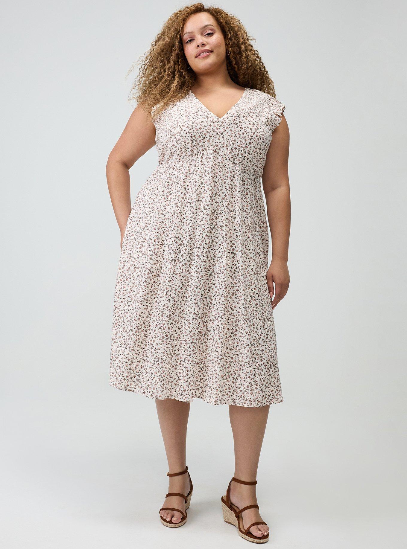 V-Neck Ruffle Sleeve Midi Dress, ROWEN JACO DITSY PINK, alternate