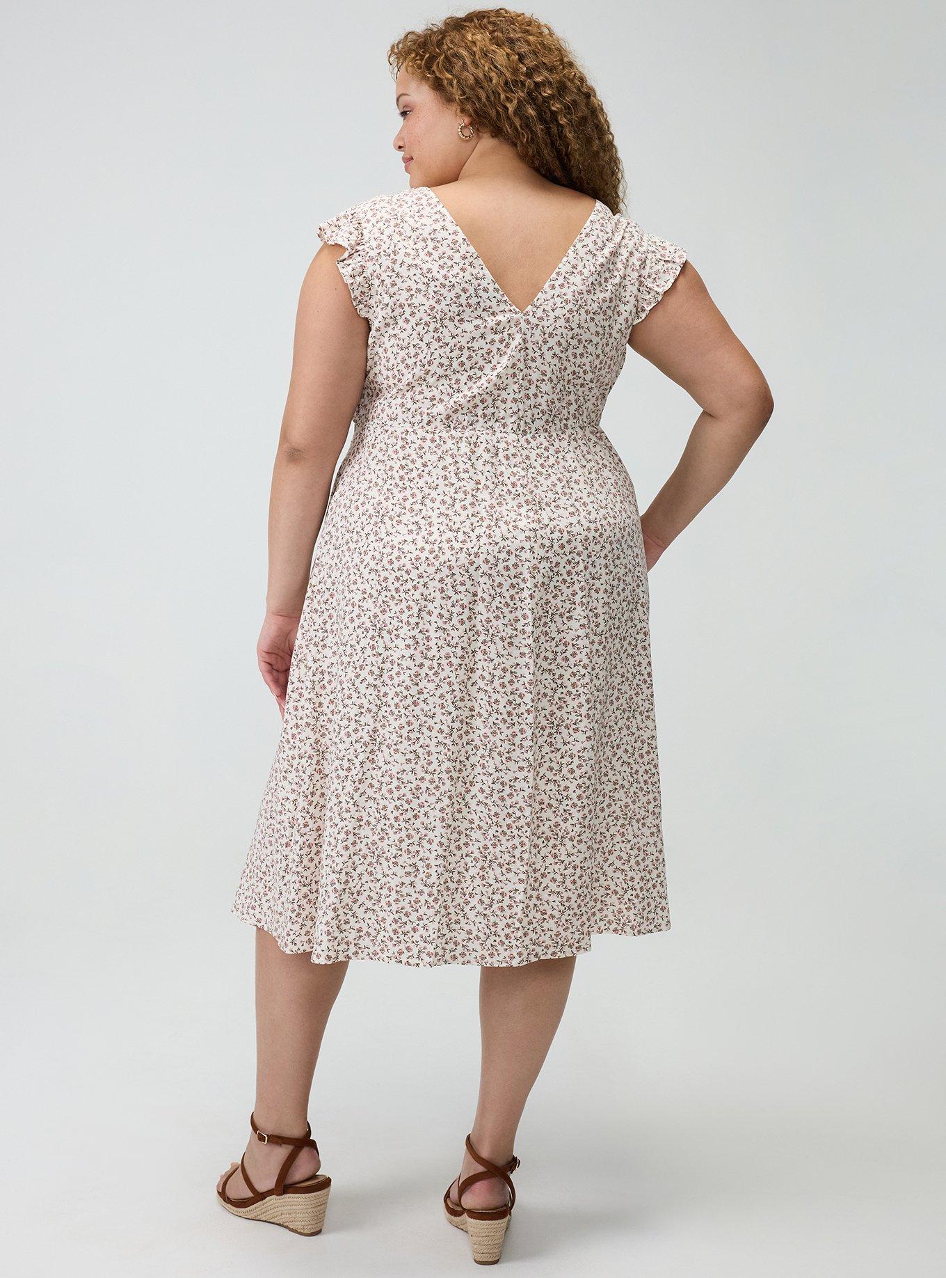V-Neck Ruffle Sleeve Midi Dress, ROWEN JACO DITSY PINK, alternate