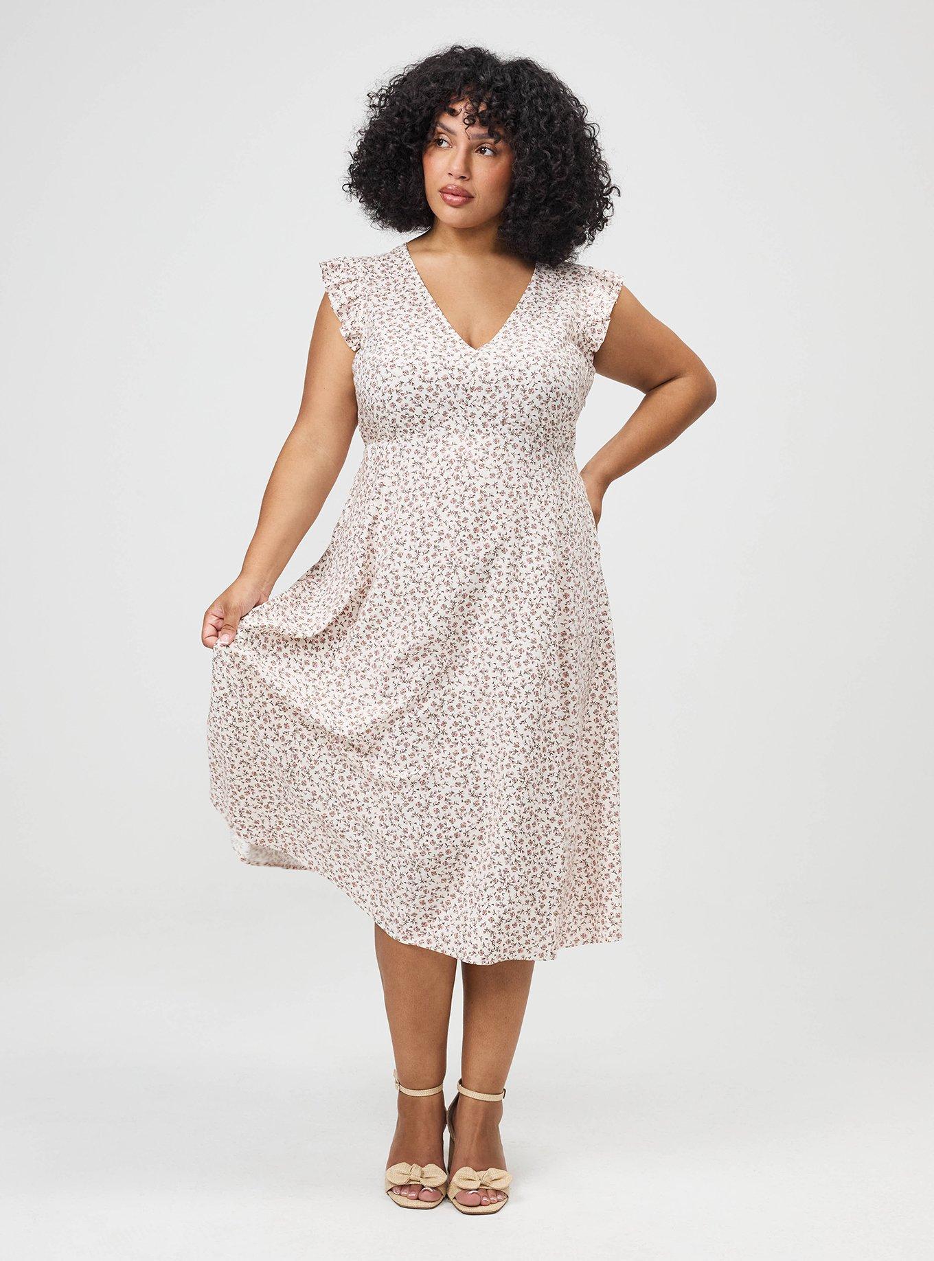 V-Neck Ruffle Sleeve Midi Dress, ROWEN JACO DITSY PINK, alternate