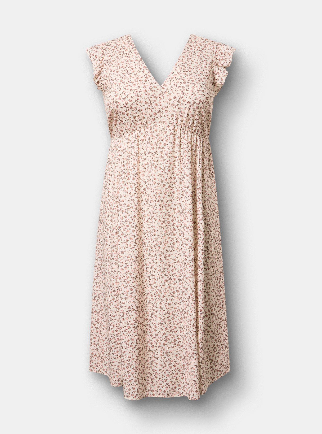 V-Neck Ruffle Sleeve Midi Dress, ROWEN JACO DITSY PINK, flat