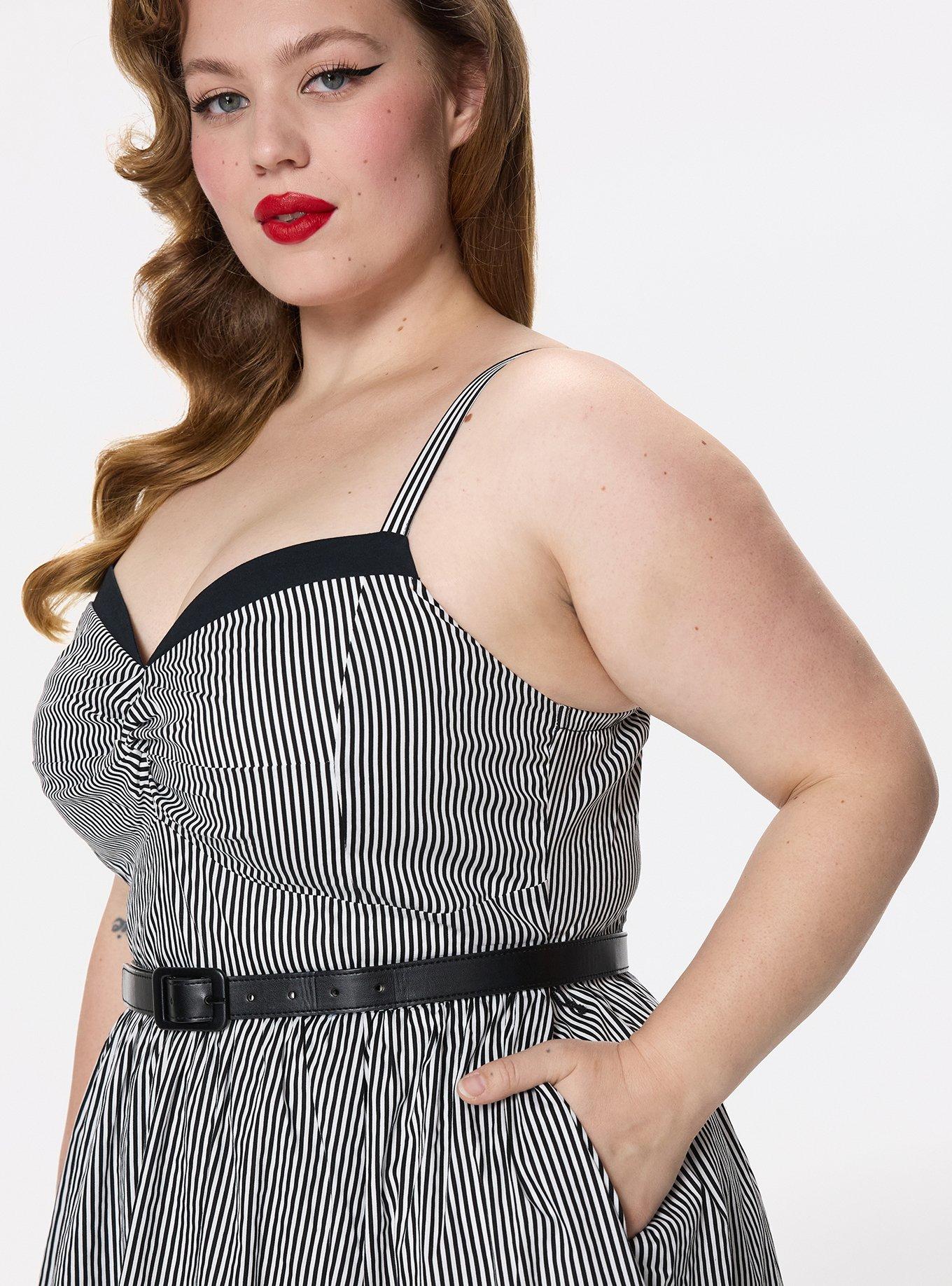 Retro Chic Belted Twist Front Swing Dress, MINI STRIPE WHITE, alternate