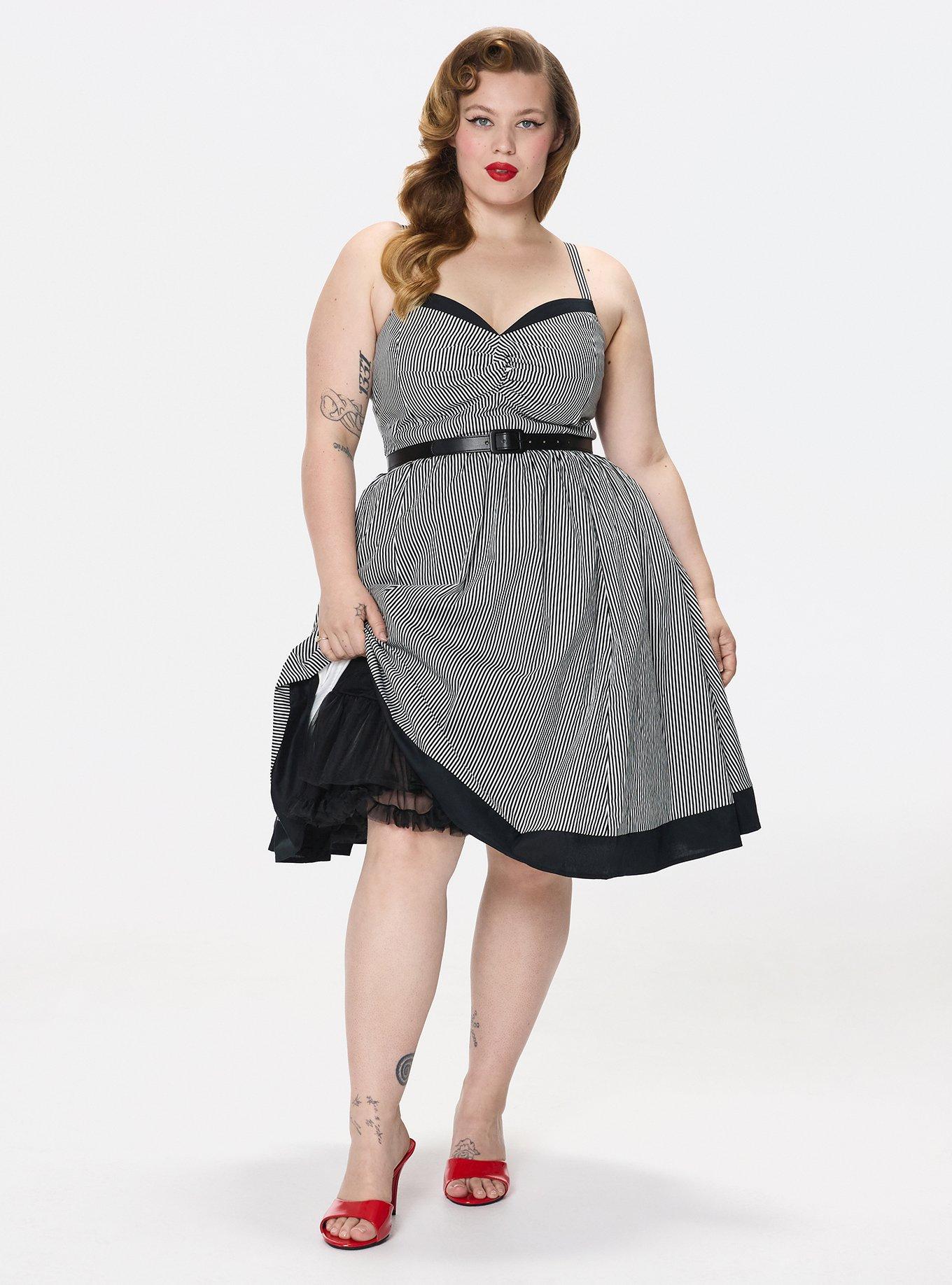 Retro Chic Belted Twist Front Swing Dress, MINI STRIPE WHITE, alternate