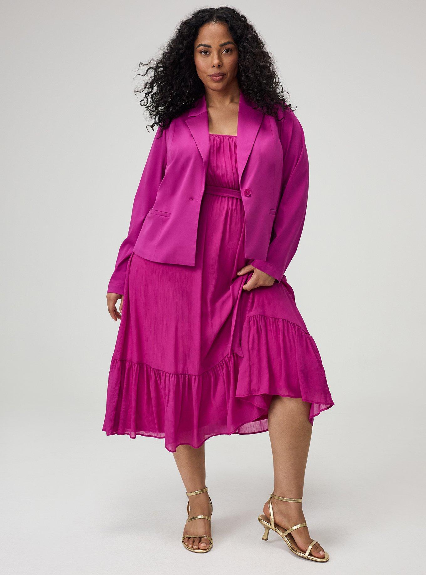 Plus Size Chiffon Tea Length Dress, WILD ASTER, alternate