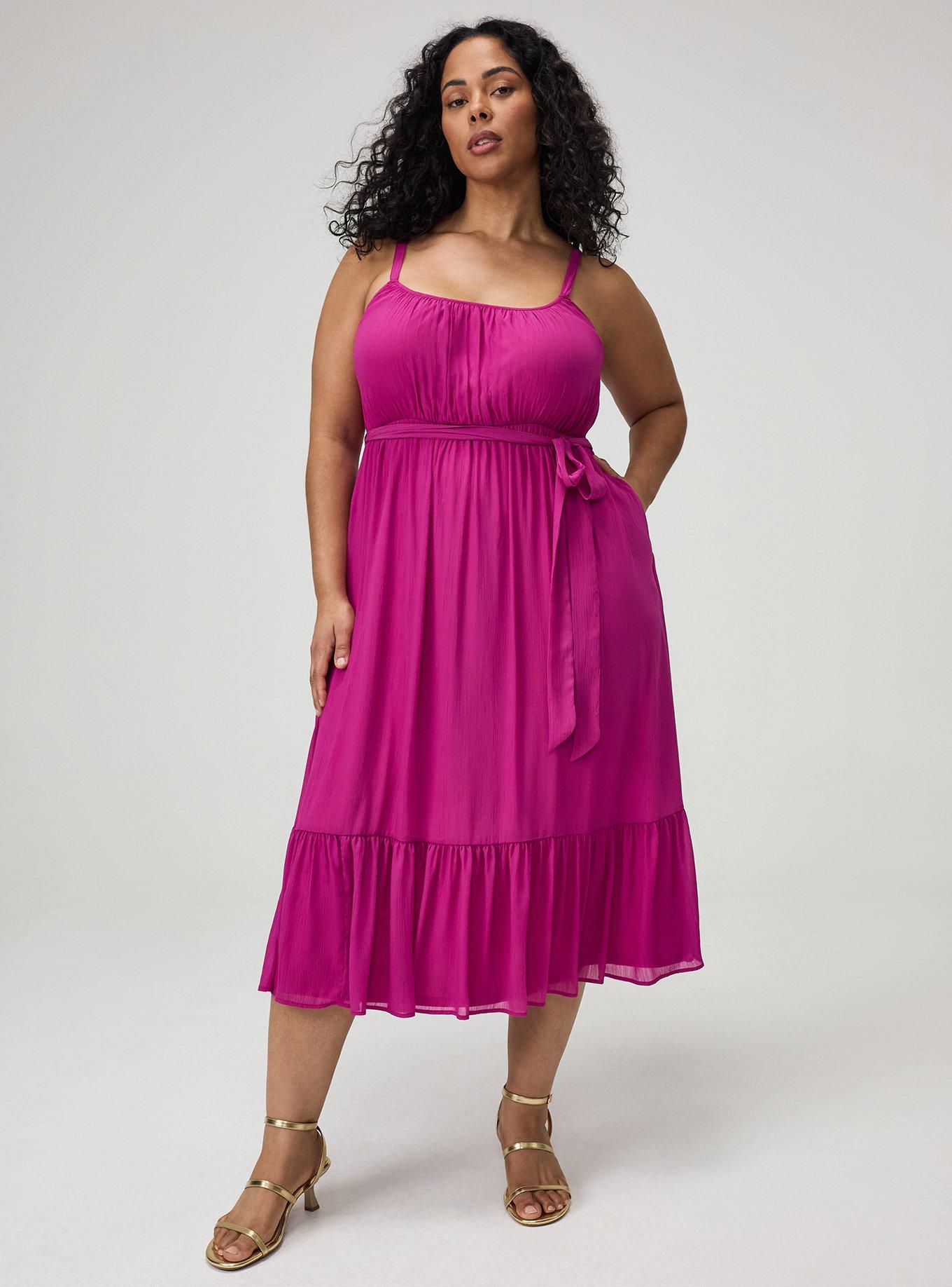 Plus Size Chiffon Tea Length Dress, WILD ASTER, hi-res