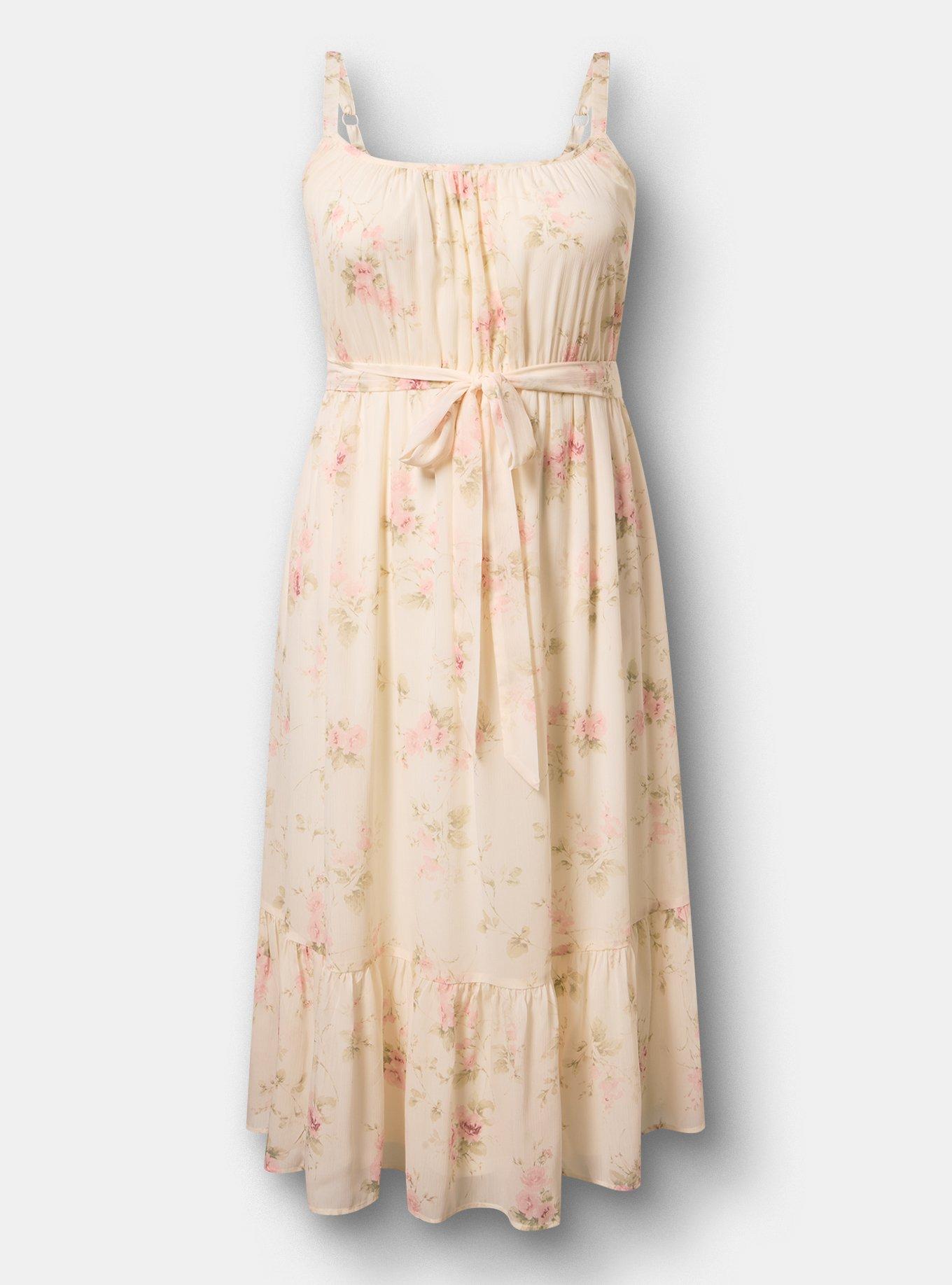 Chiffon Tea Length Dress, GRACE FLORAL IVORY, flat