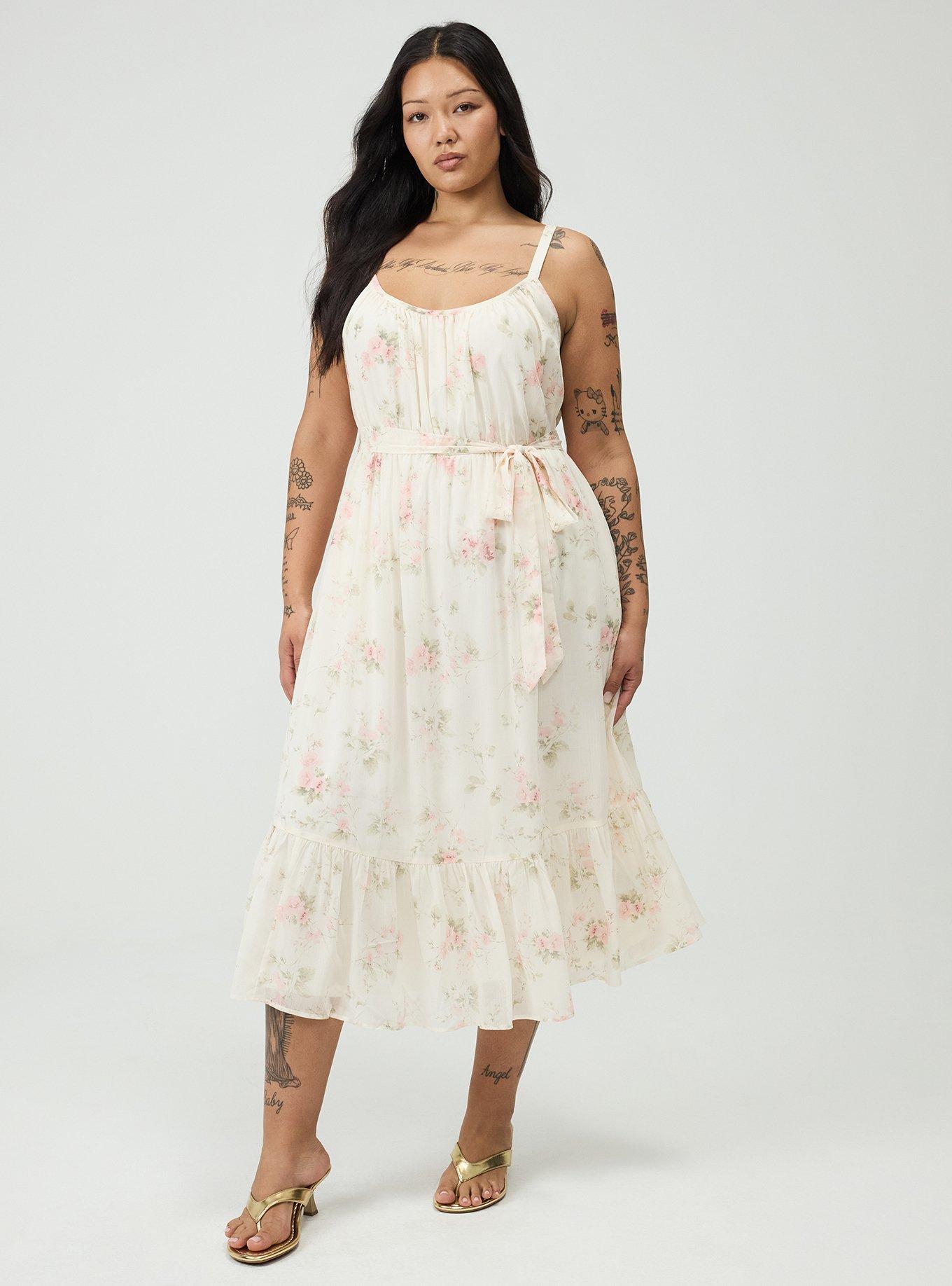 Chiffon Tea Length Dress, GRACE FLORAL IVORY, hi-res