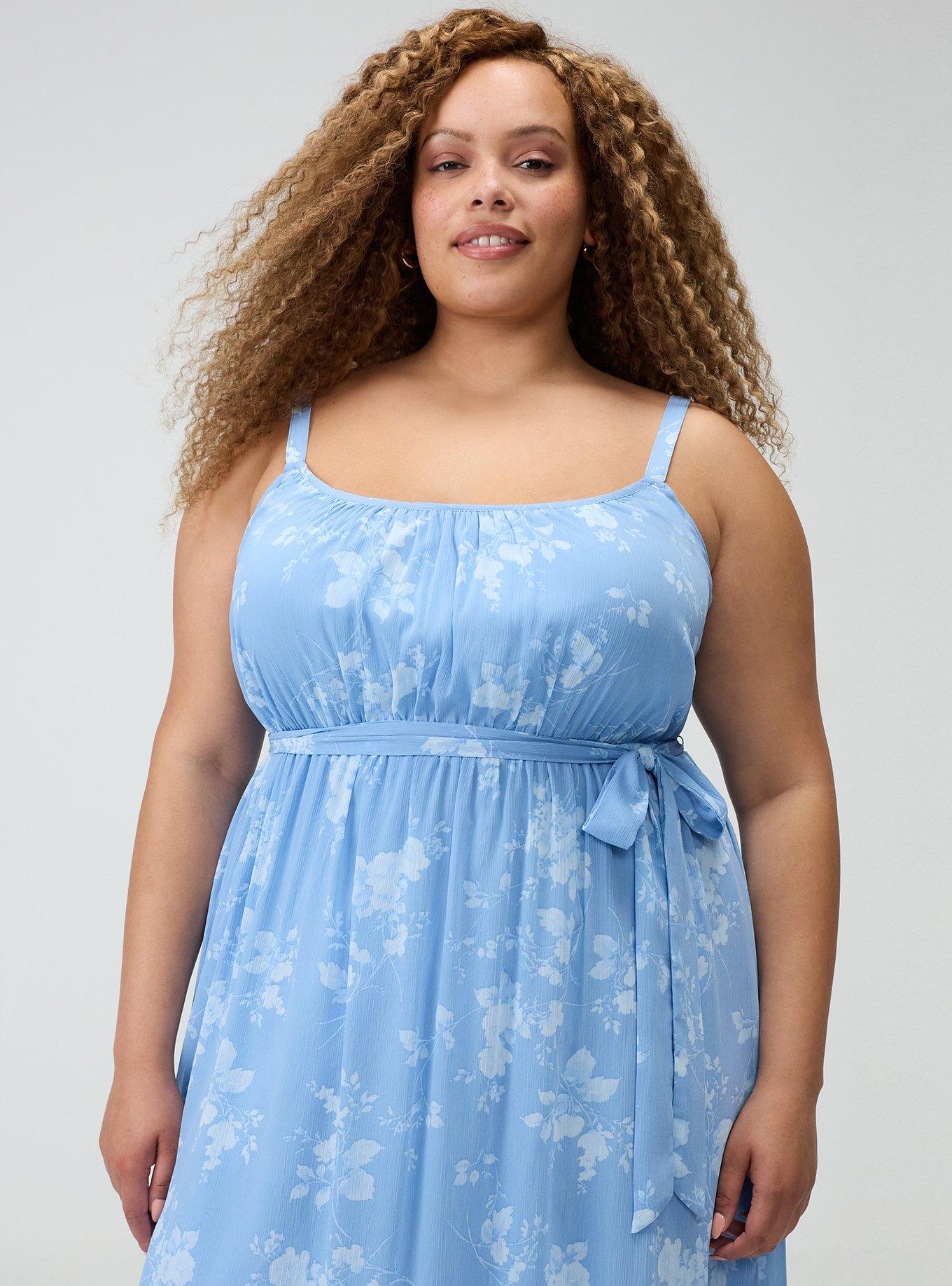 Plus Size Chiffon Tea Length Dress, GRACE FLORAL BLUE, alternate