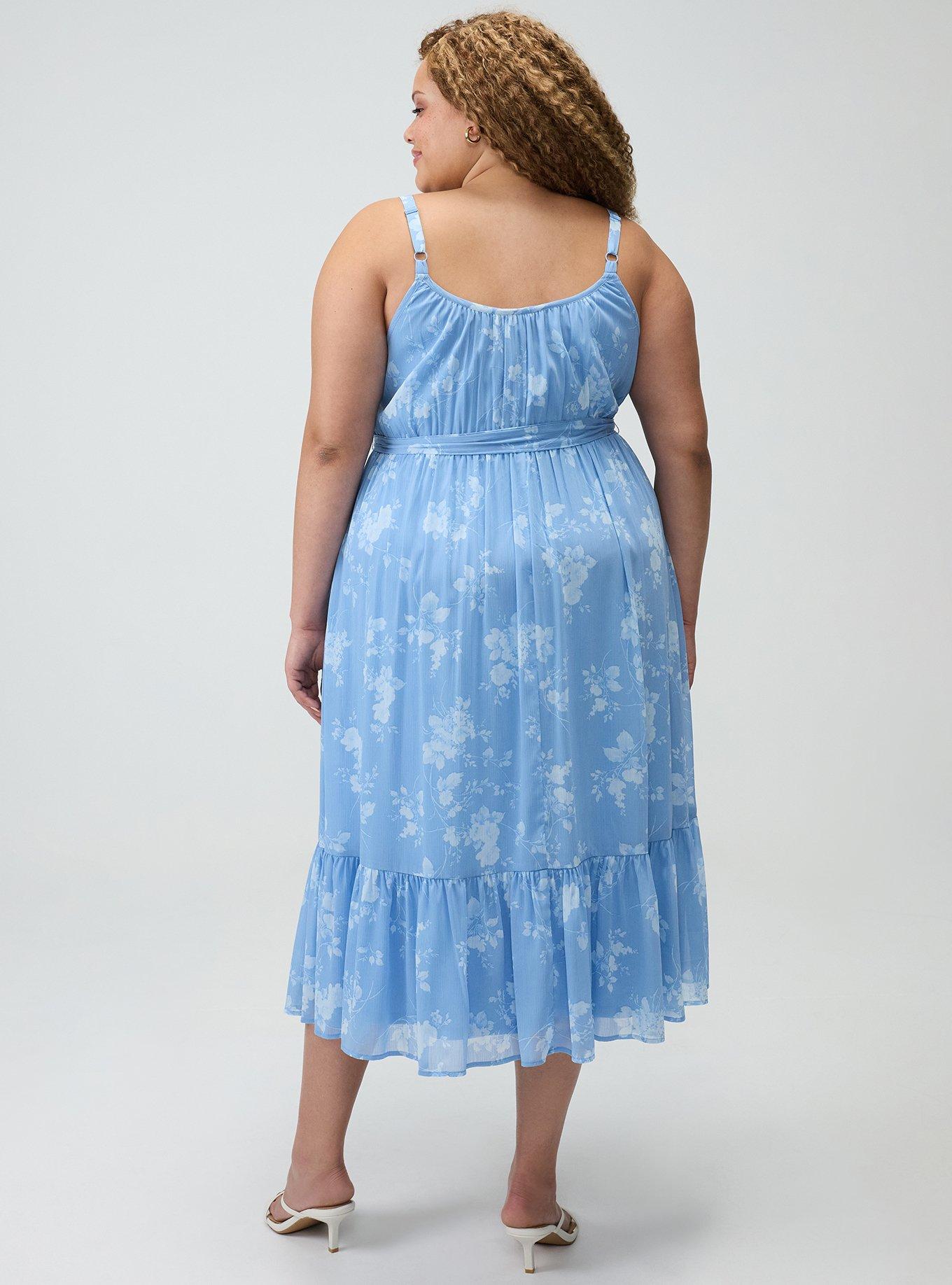 Plus Size Chiffon Tea Length Dress, GRACE FLORAL BLUE, alternate