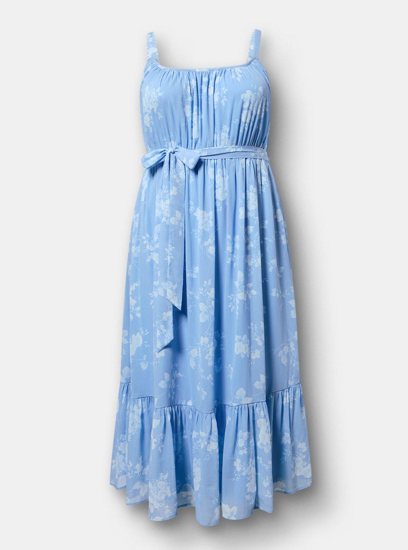 Plus Size Chiffon Tea Length Dress, GRACE FLORAL BLUE, hi-res