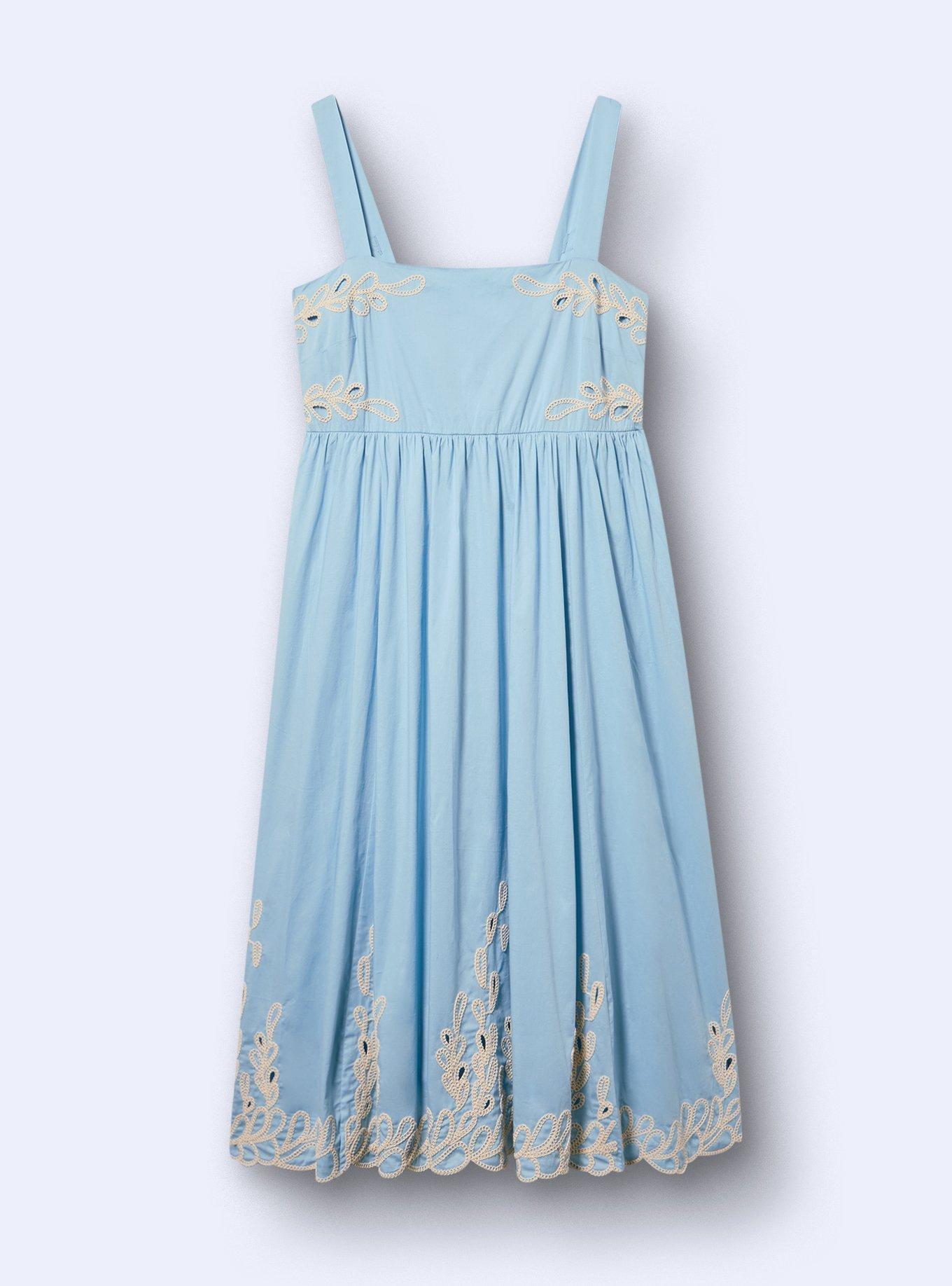 Belle Isle Embroidered Hi-Low Dress, CERULEAN, flat