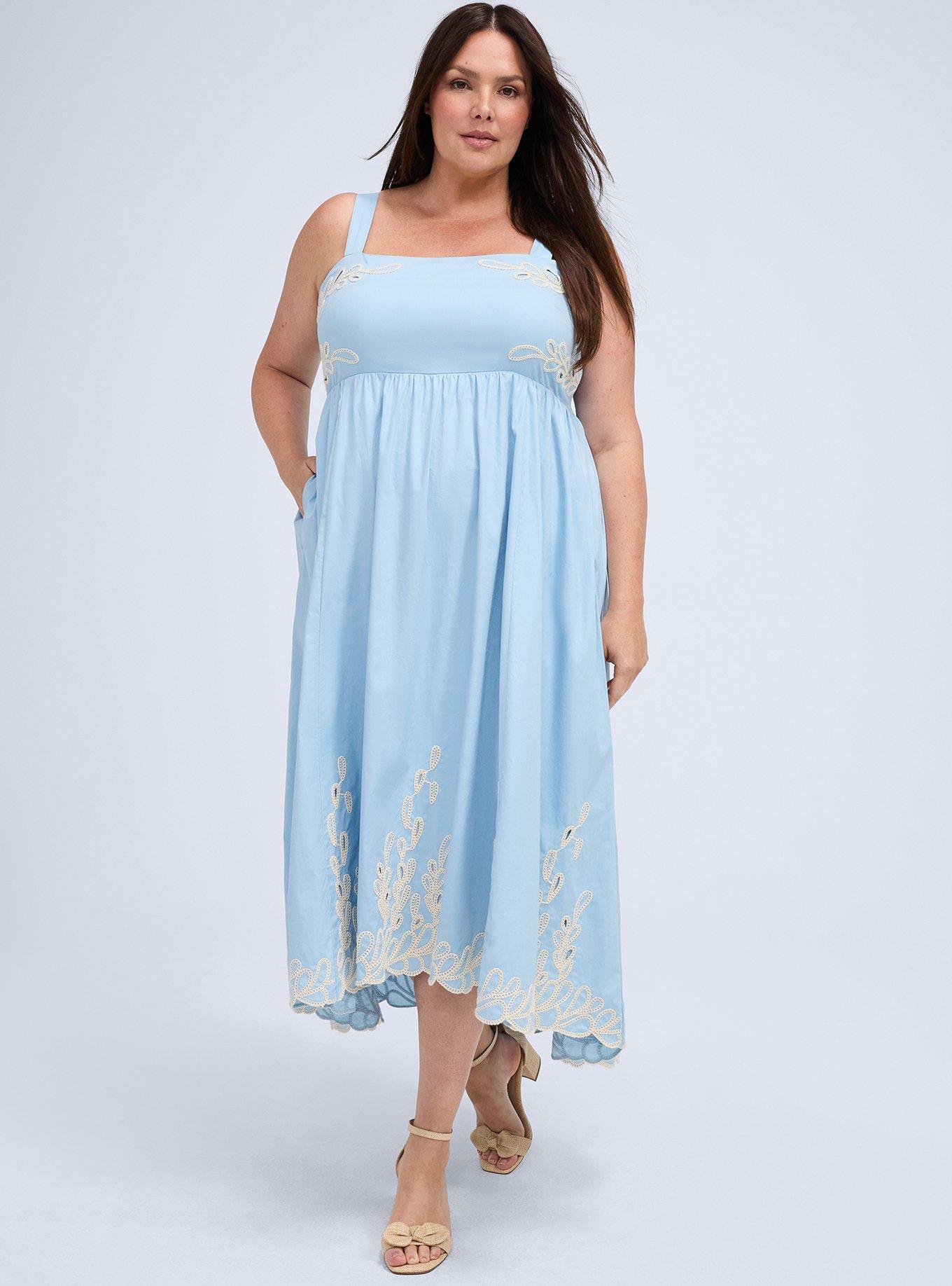 Belle Isle Embroidered Hi-Low Dress, CERULEAN, hi-res