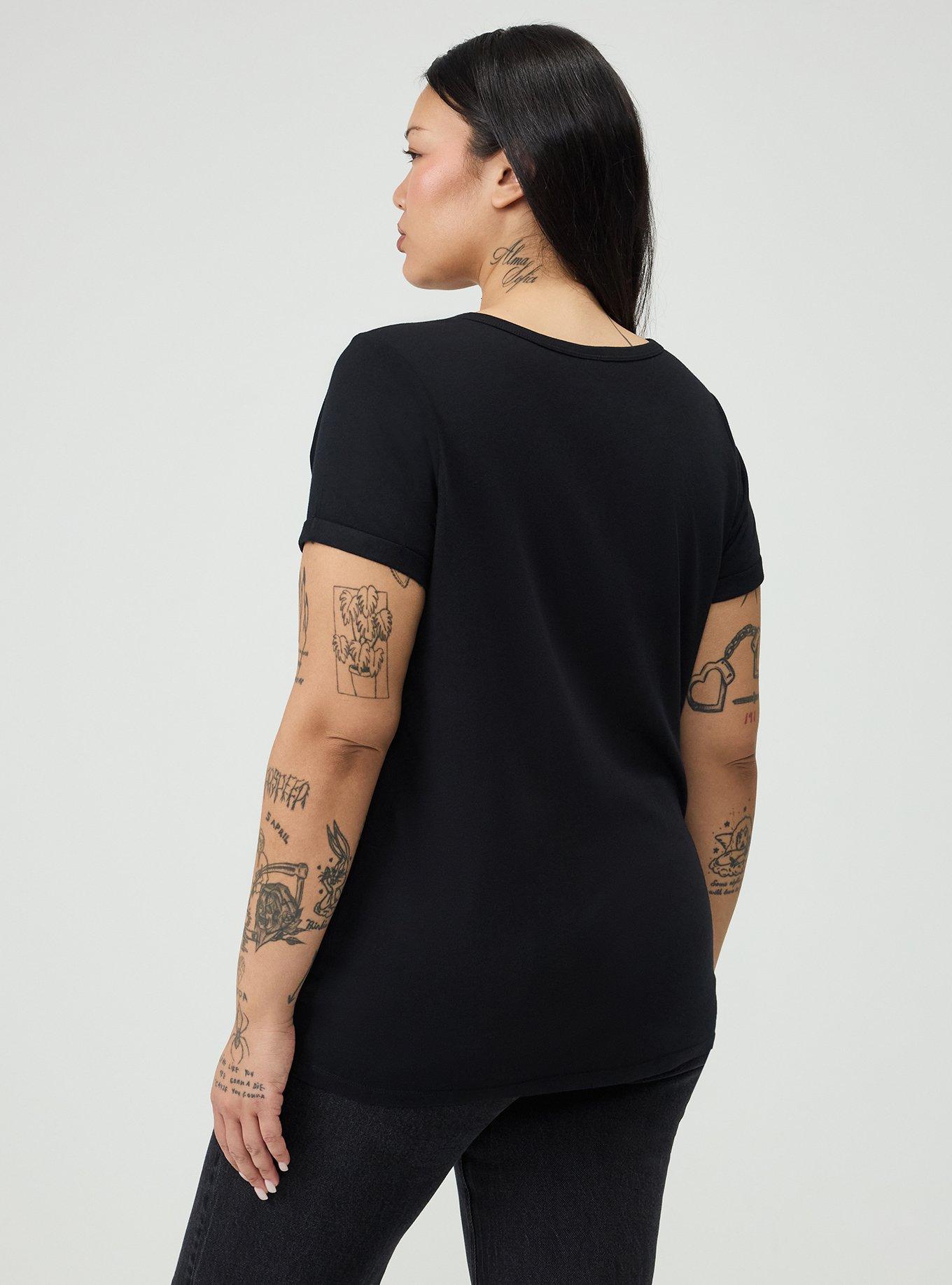 Cotton V-Neck Ladder Slash Tee, DEEP BLACK, alternate