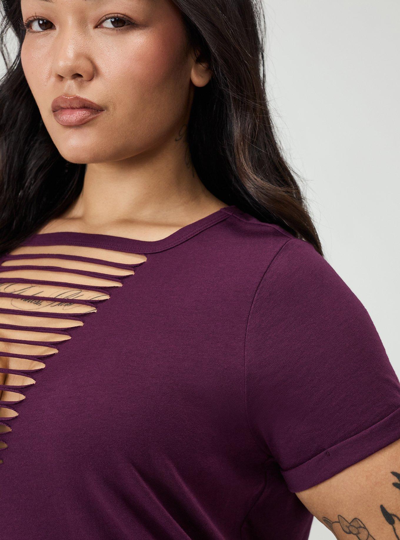 Cotton V-Neck Ladder Slash Tee, WINTER BLOOM, alternate