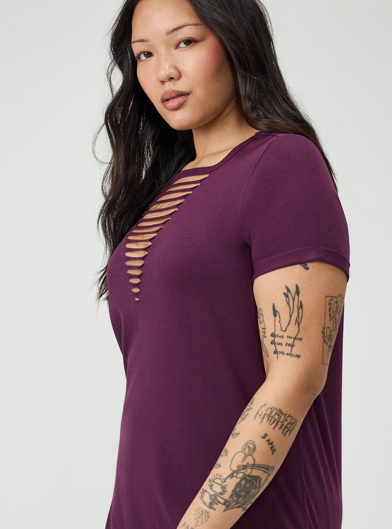 Cotton V-Neck Ladder Slash Tee, WINTER BLOOM, alternate