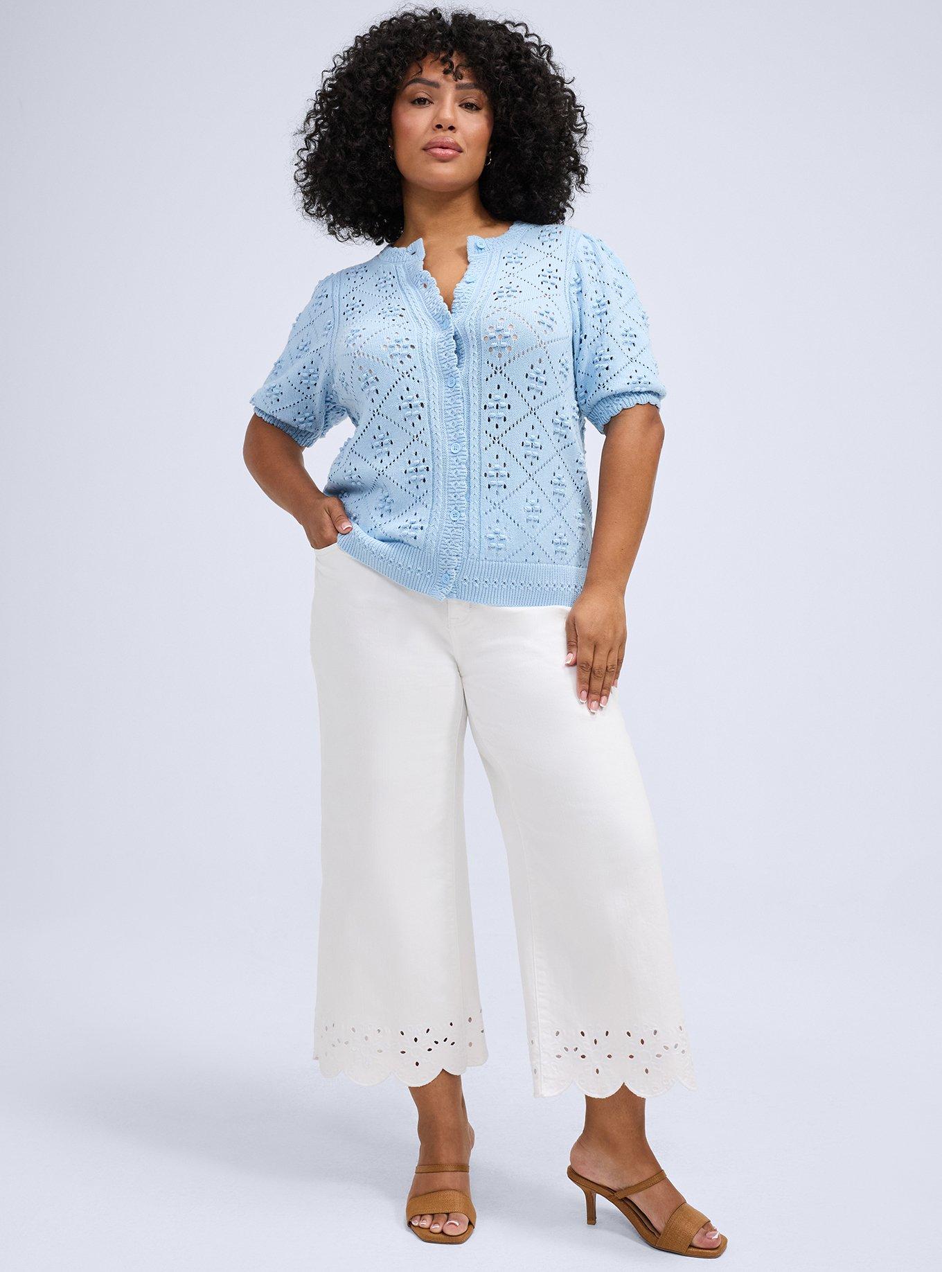 Belle Isle Button Front Short Sleeve Cardigan, CERULEAN, alternate