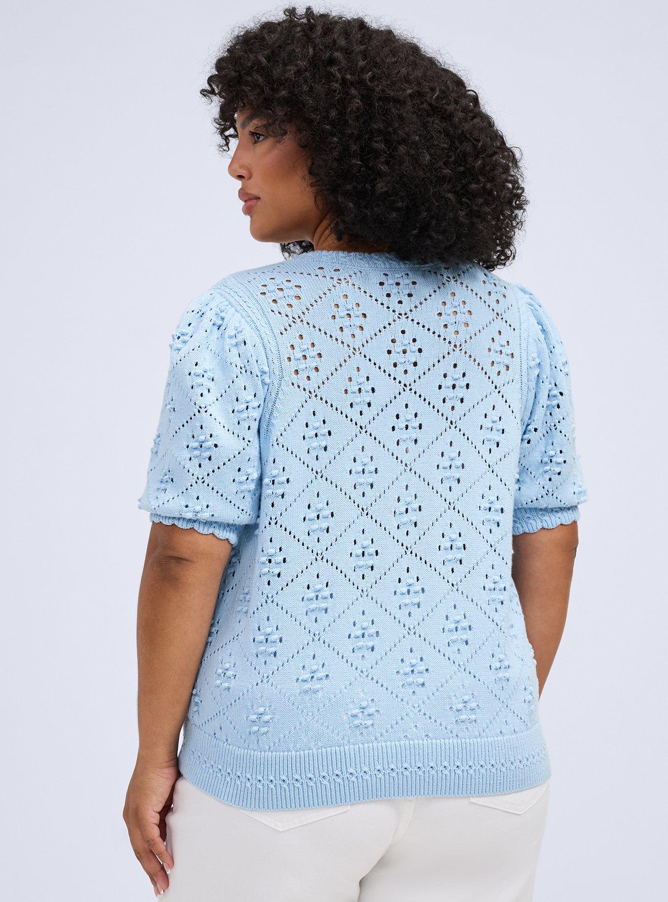 Belle Isle Button Front Short Sleeve Cardigan, CERULEAN, alternate