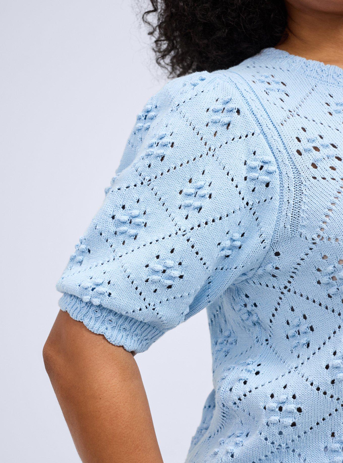 Belle Isle Button Front Short Sleeve Cardigan, CERULEAN, alternate