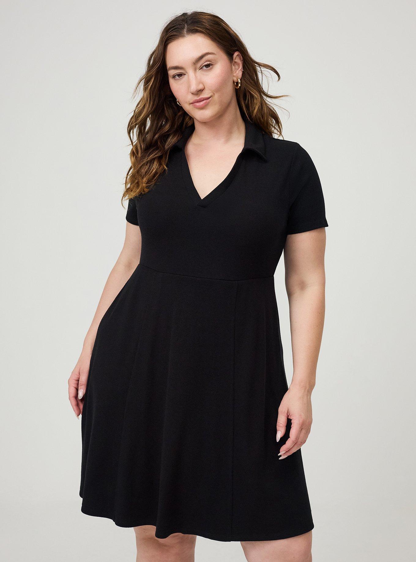 Collared Mini Skater Dress, DEEP BLACK, alternate