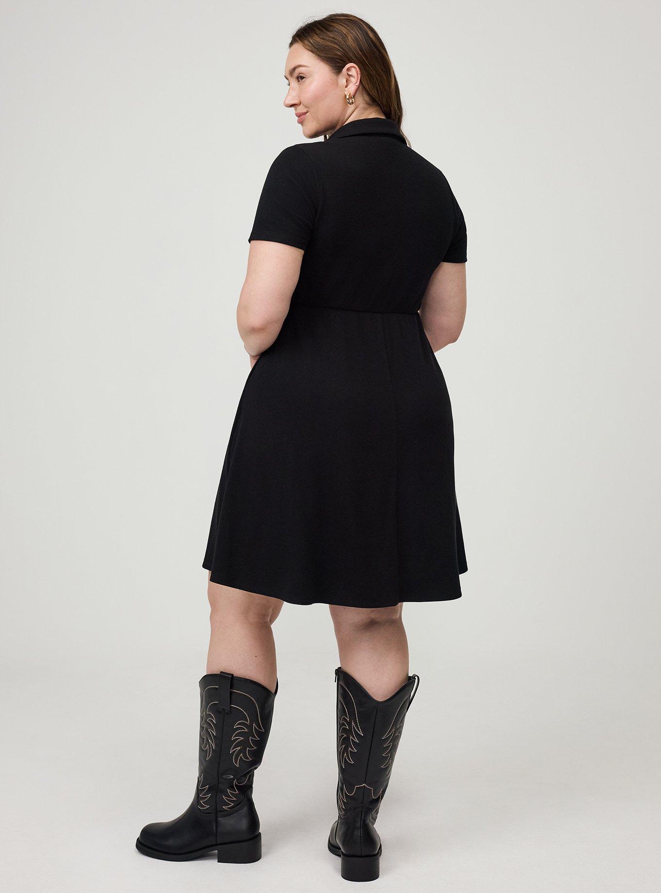 Collared Mini Skater Dress, DEEP BLACK, alternate