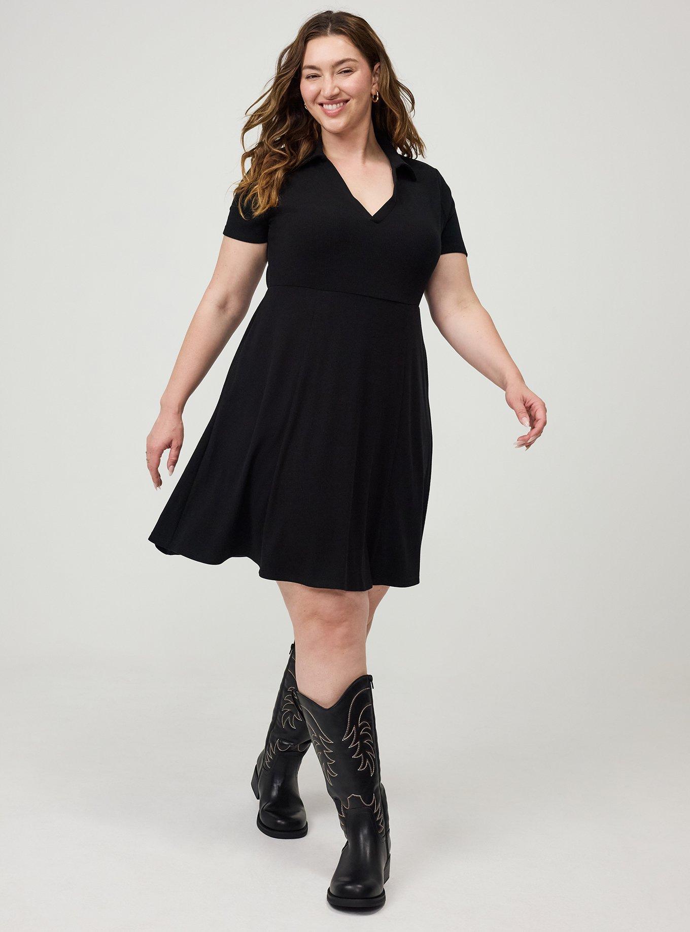 Collared Mini Skater Dress, DEEP BLACK, alternate