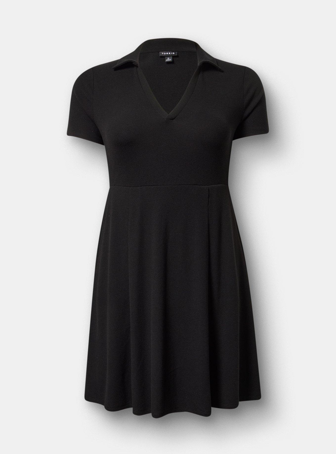 Collared Mini Skater Dress, DEEP BLACK, flat