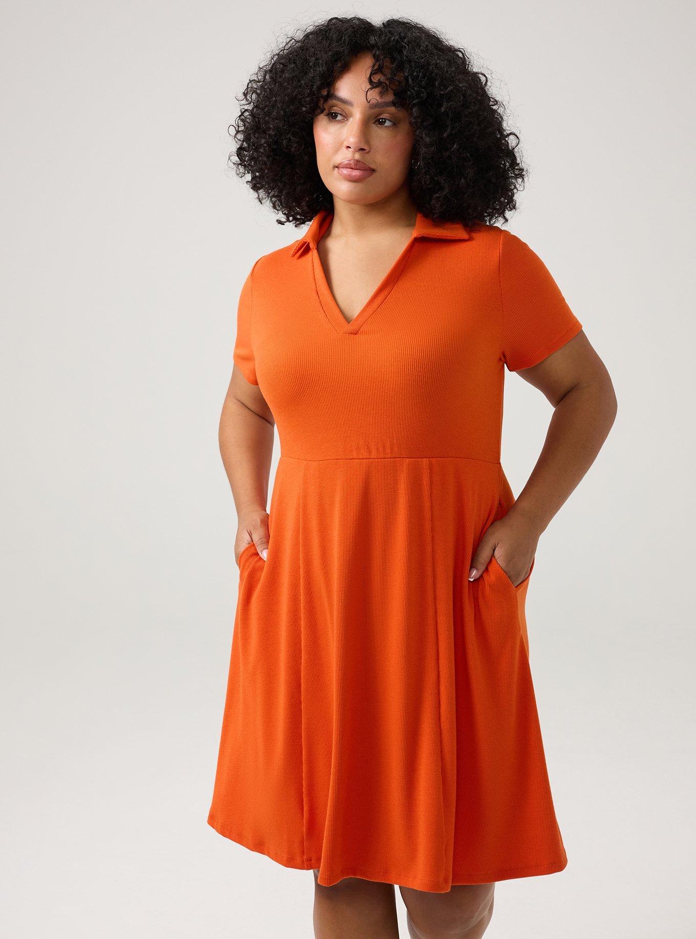 Collared Mini Skater Dress, PUREED PUMPKIN, alternate