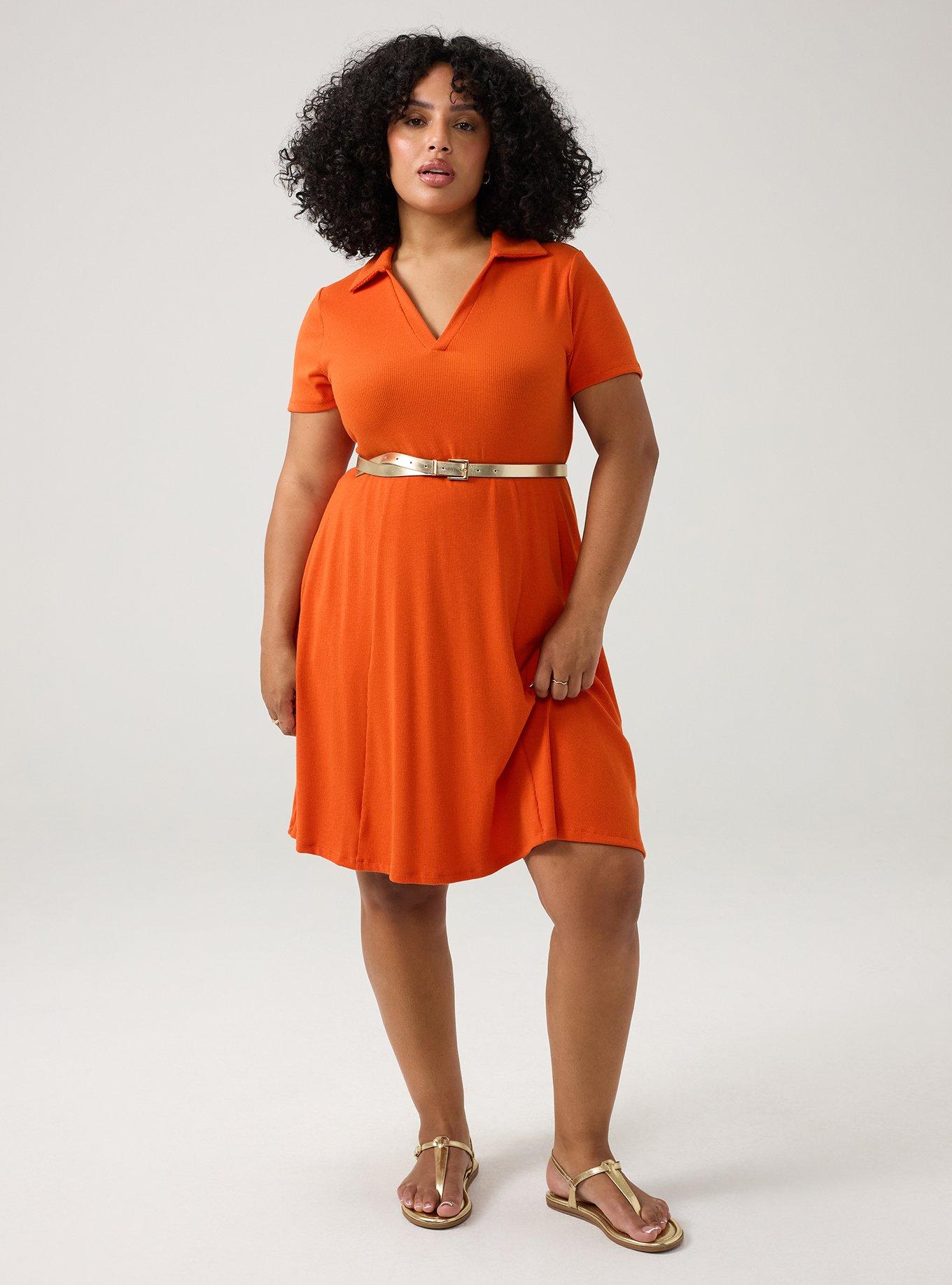 Collared Mini Skater Dress, PUREED PUMPKIN, alternate
