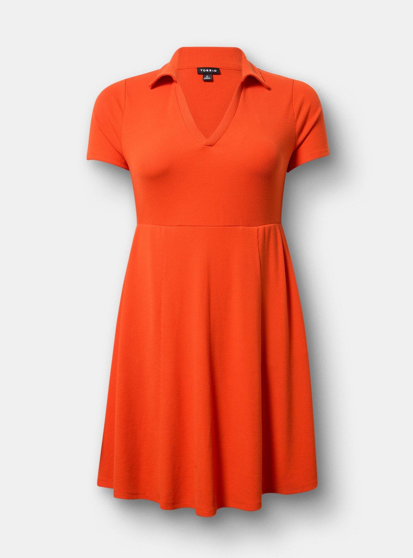 Collared Mini Skater Dress, PUREED PUMPKIN, flat